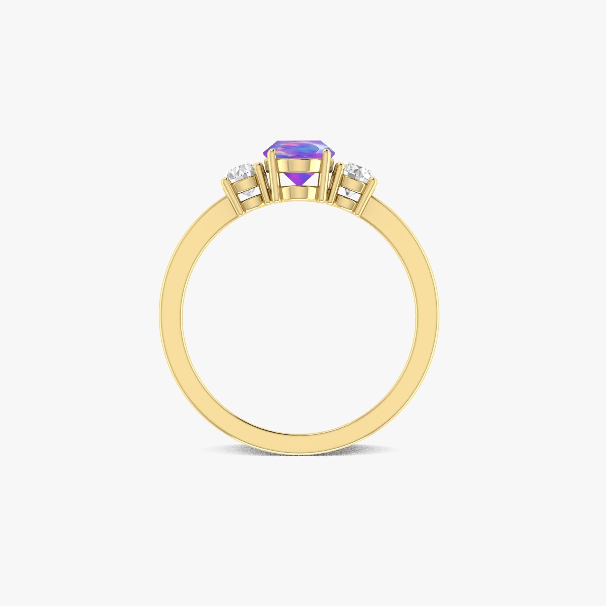 Natural Lavender Opal and White Zircon Engagement Three Stone Ring - Goodstone Jewels