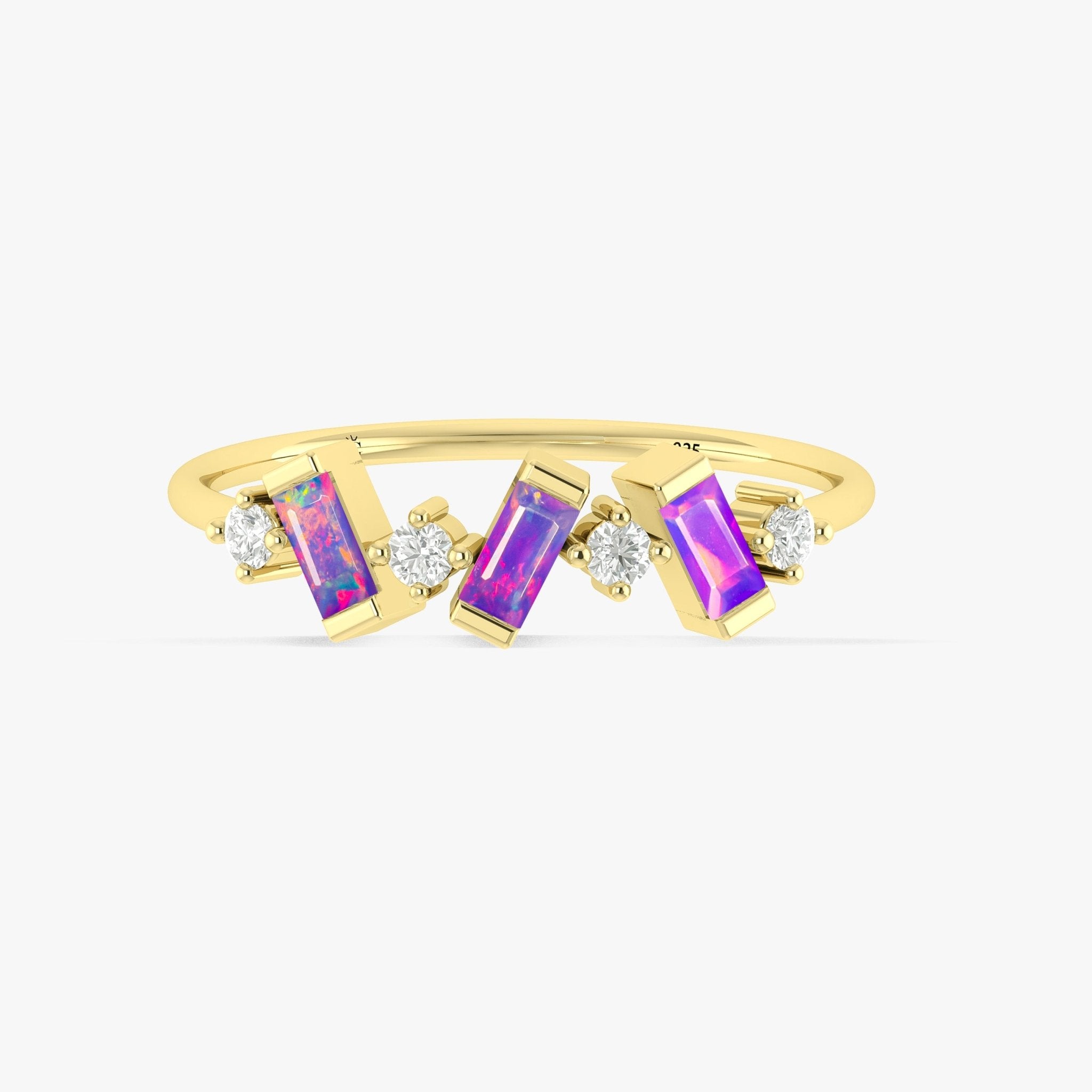 Natural Lavender Opal Baguette Shape Designer Three Stone Ring - Goodstone Jewels