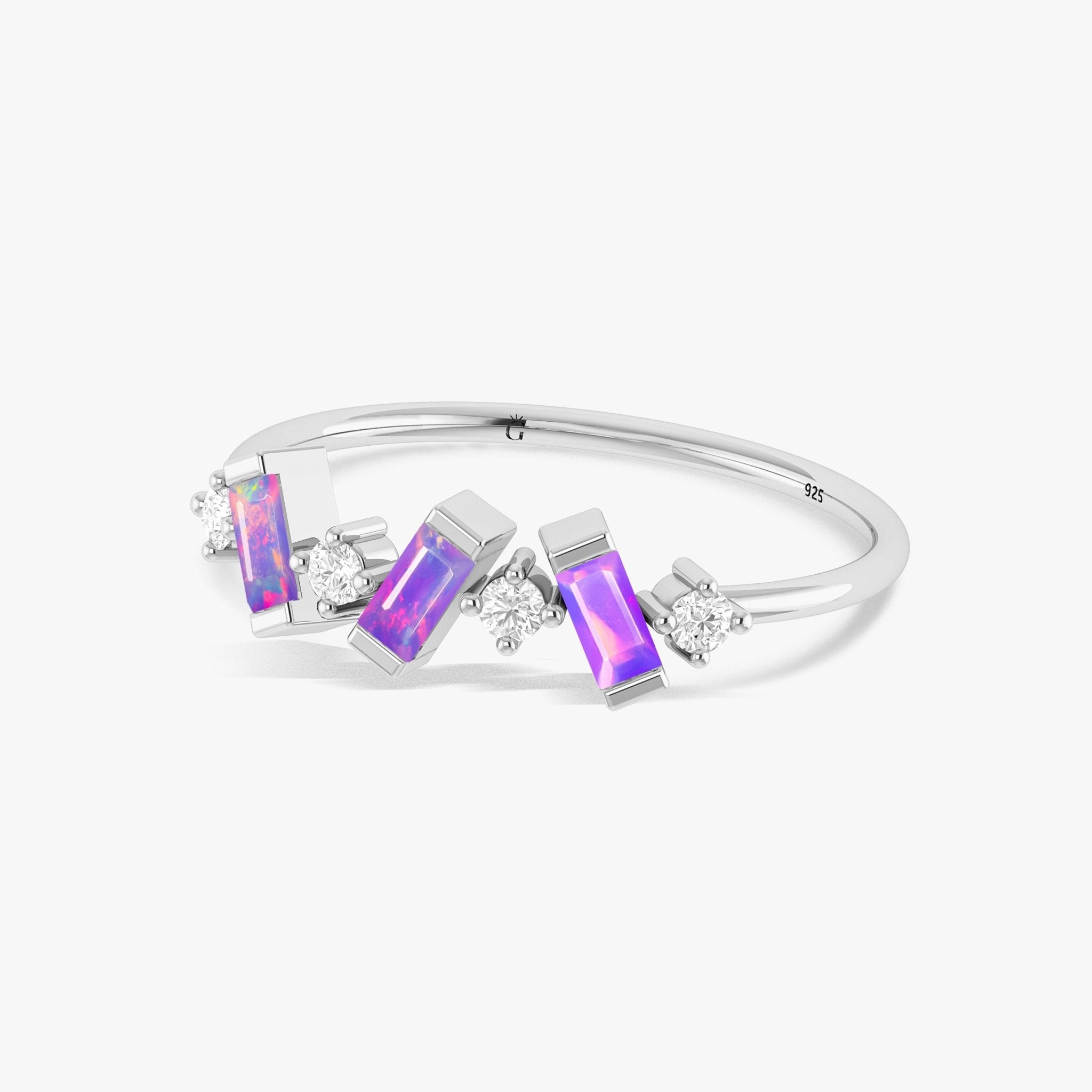 Natural Lavender Opal Baguette Shape Designer Three Stone Ring - Goodstone Jewels