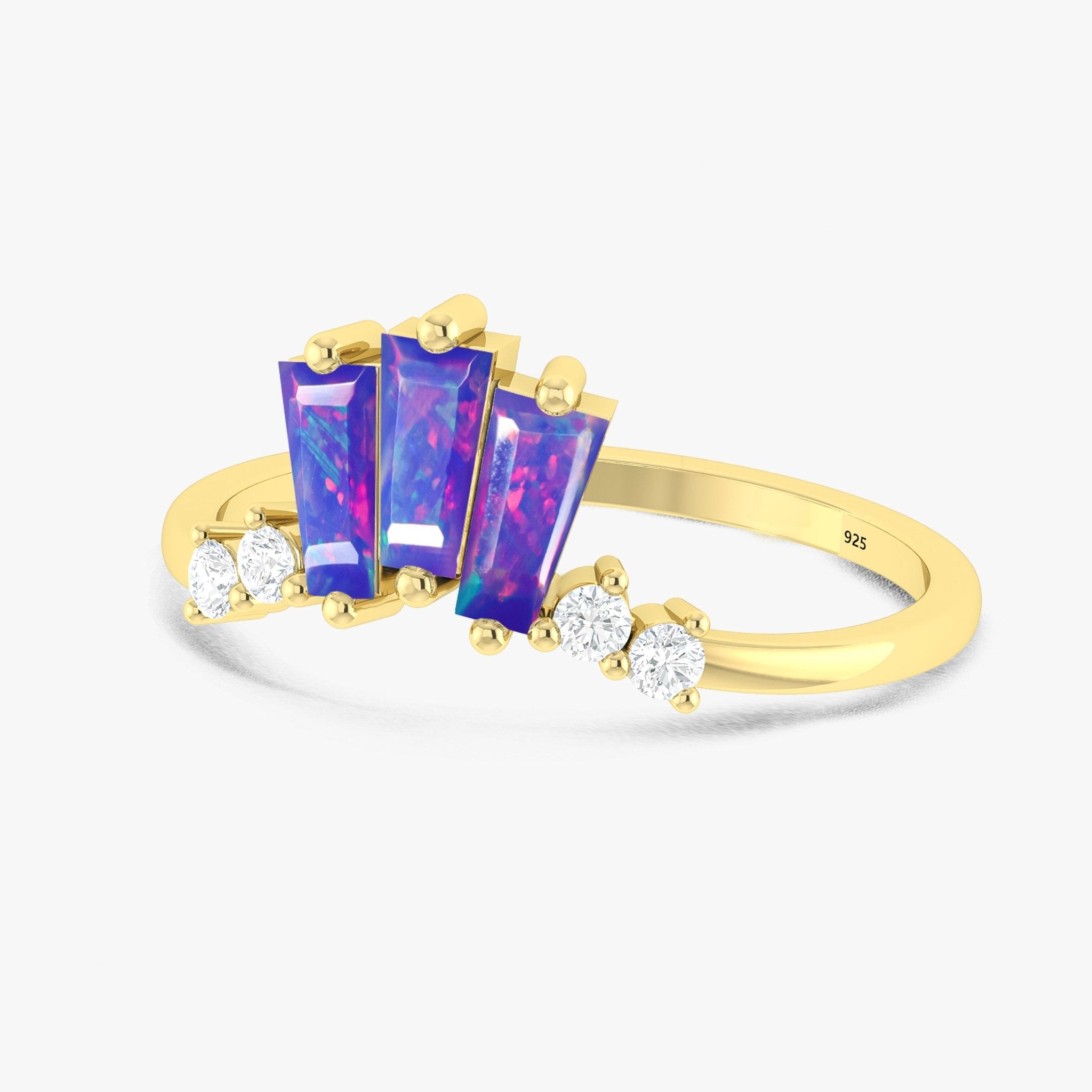 Natural Lavender Opal Baguette Stone Wishbone Crown Style Ring - Goodstone Jewels