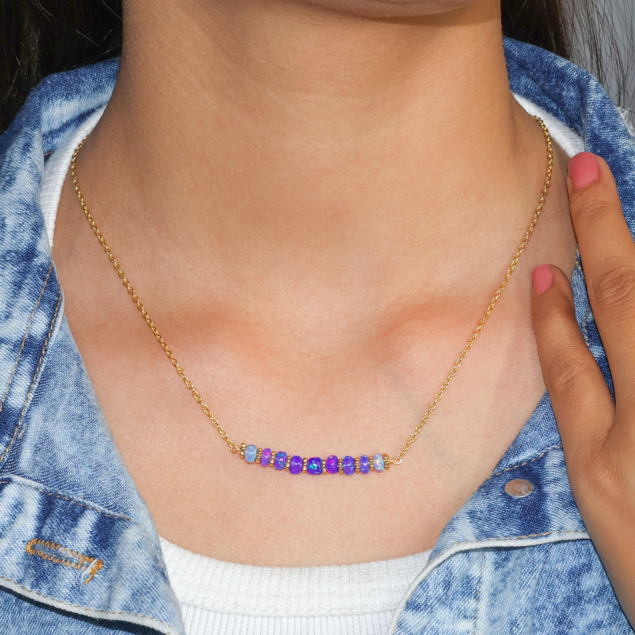Natural Lavender Opal Bar Chain Necklace for Women - Goodstone Jewels