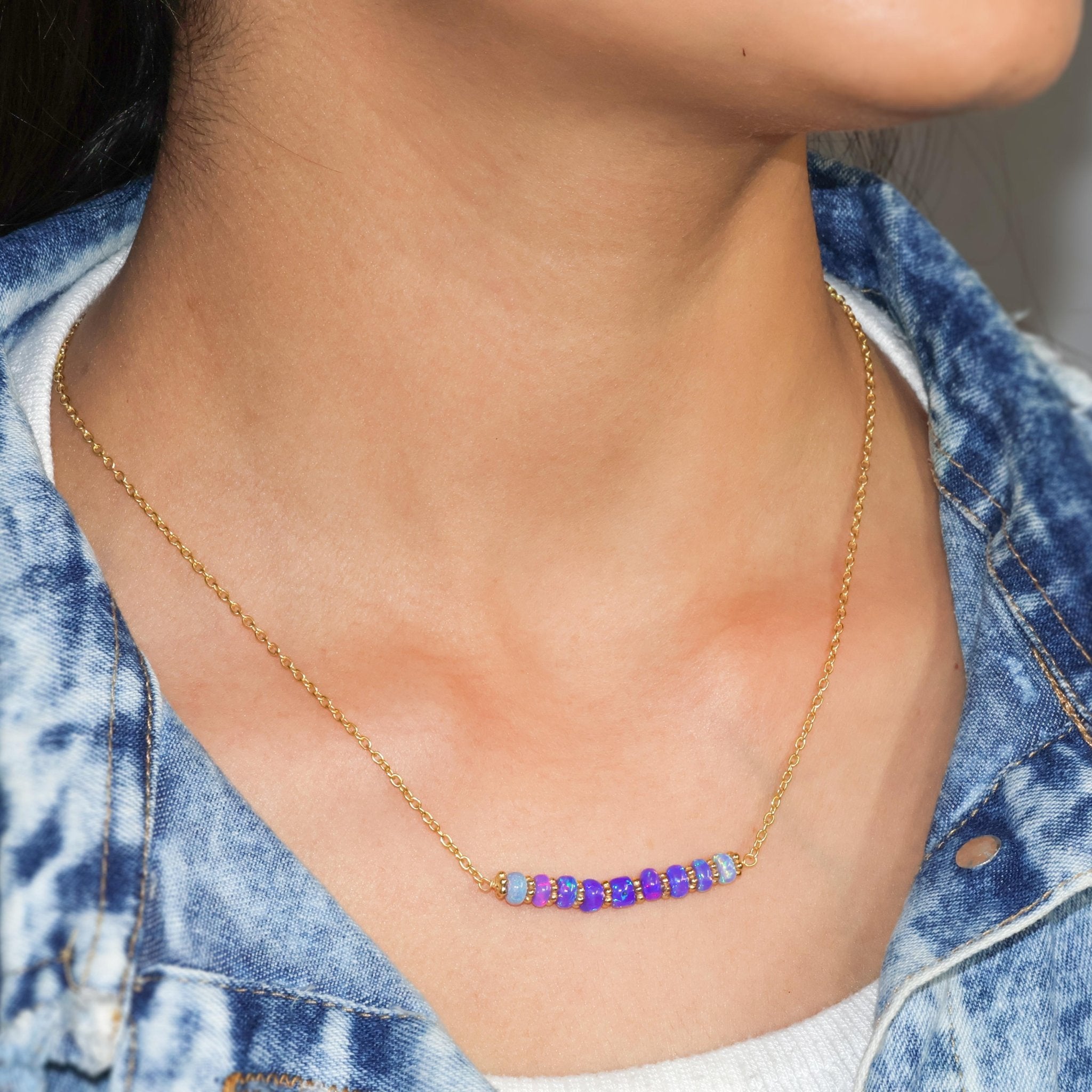 Natural Lavender Opal Bar Chain Necklace for Women - Goodstone Jewels