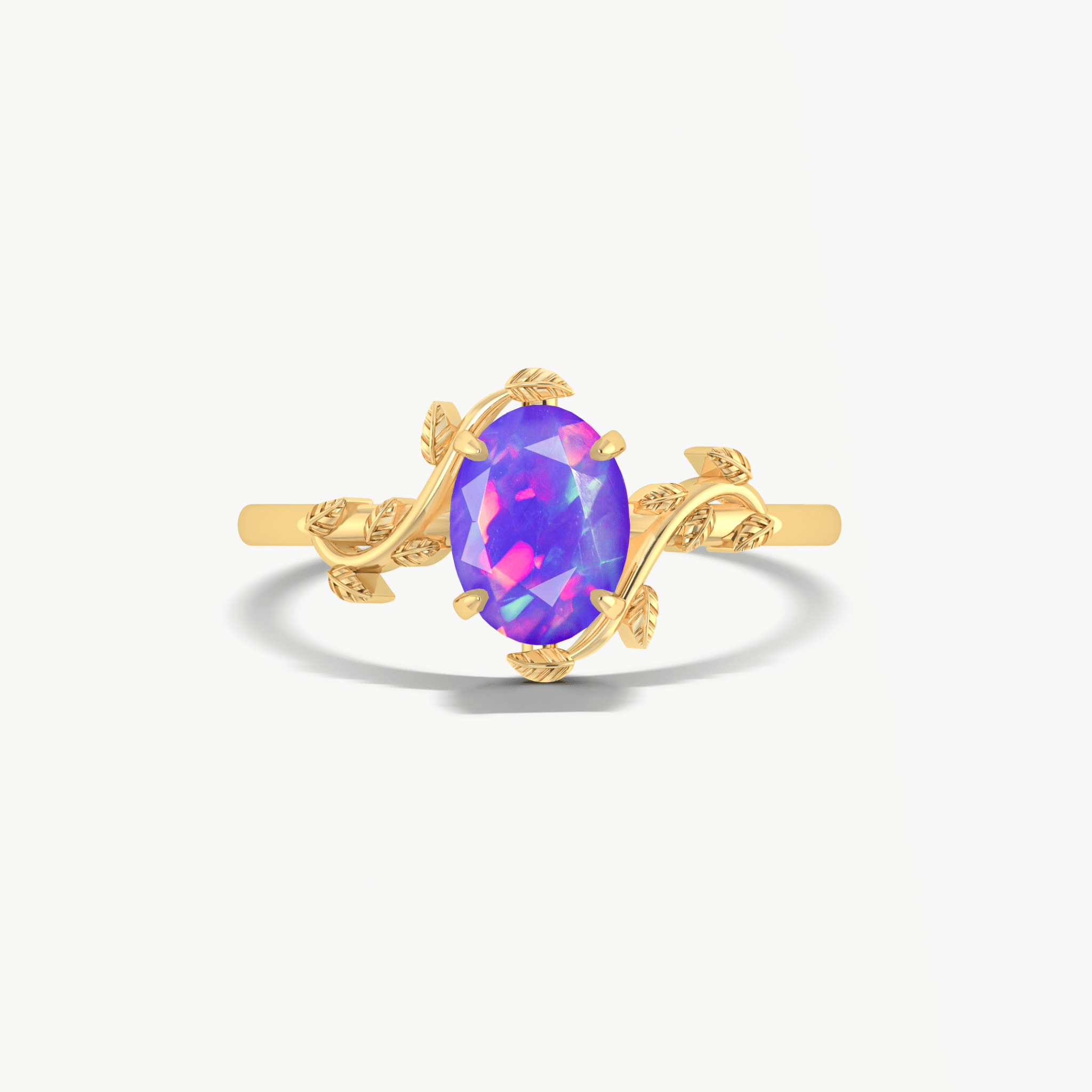 Lavender opal bypass leaf solitaire ring