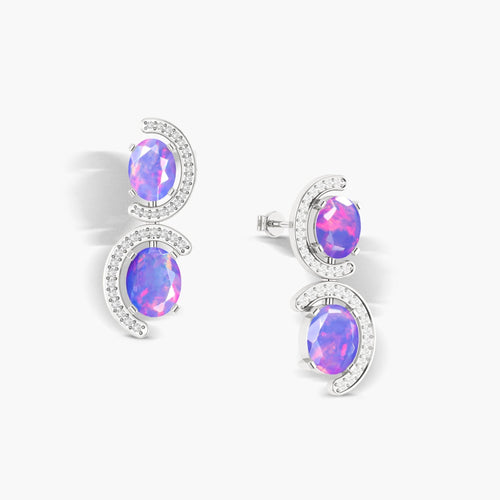 Natural Lavender Opal 'C' Shape Stud Earrings