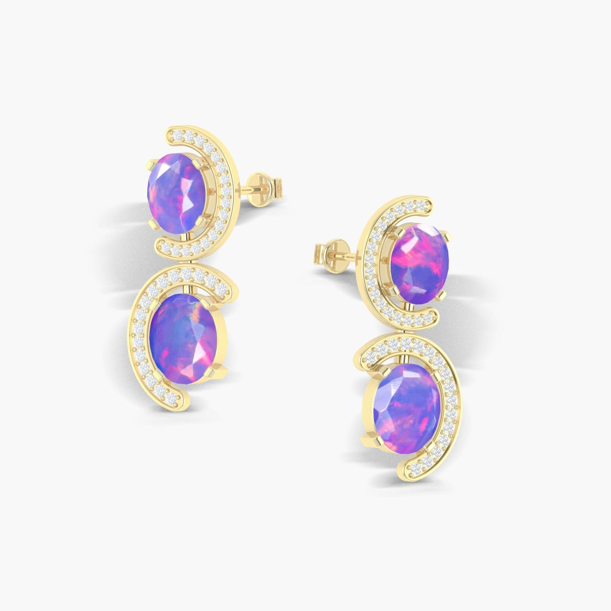 Natural Lavender Opal 'C' Shape Stud Earrings - Goodstone Jewels