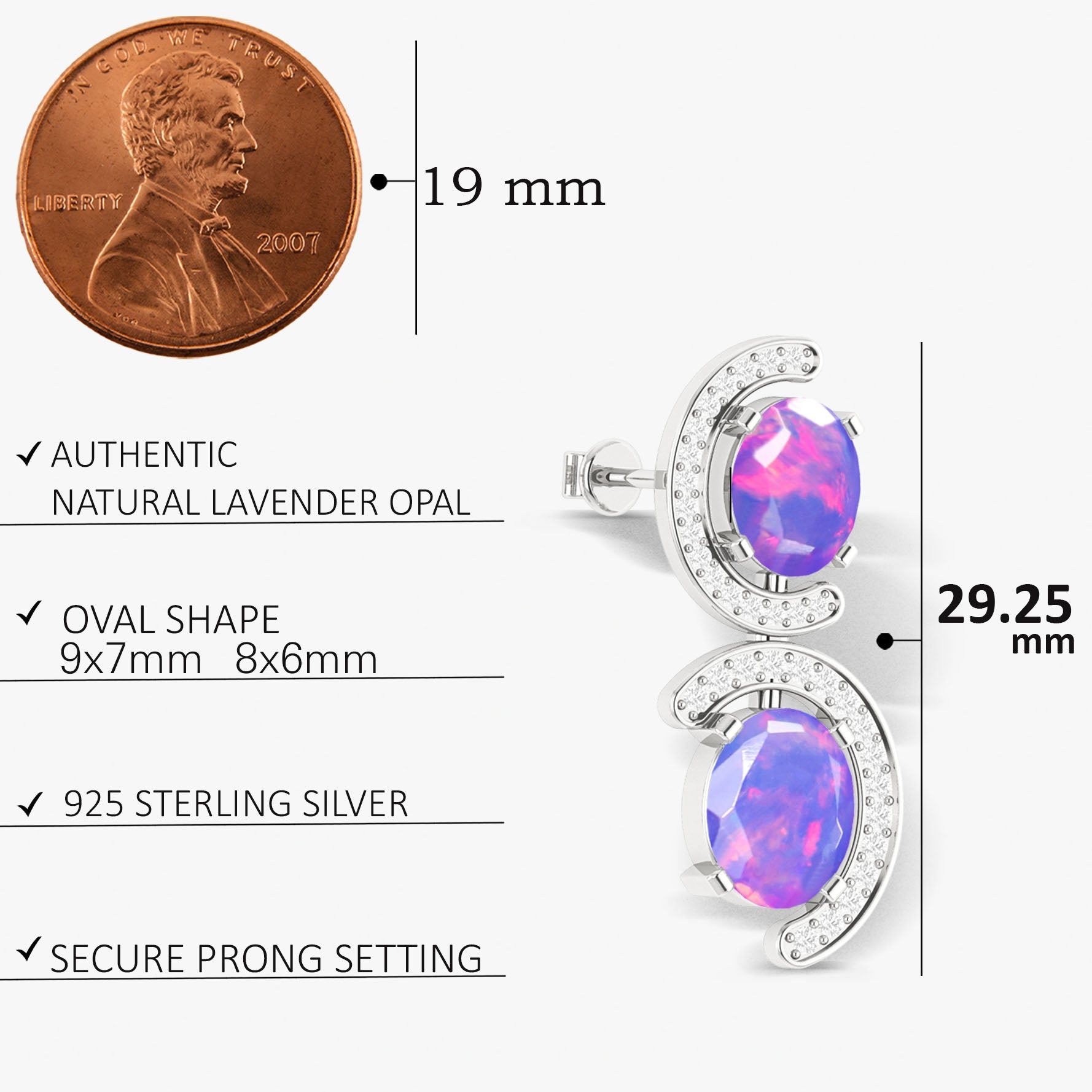 Natural Lavender Opal 'C' Shape Stud Earrings - Goodstone Jewels