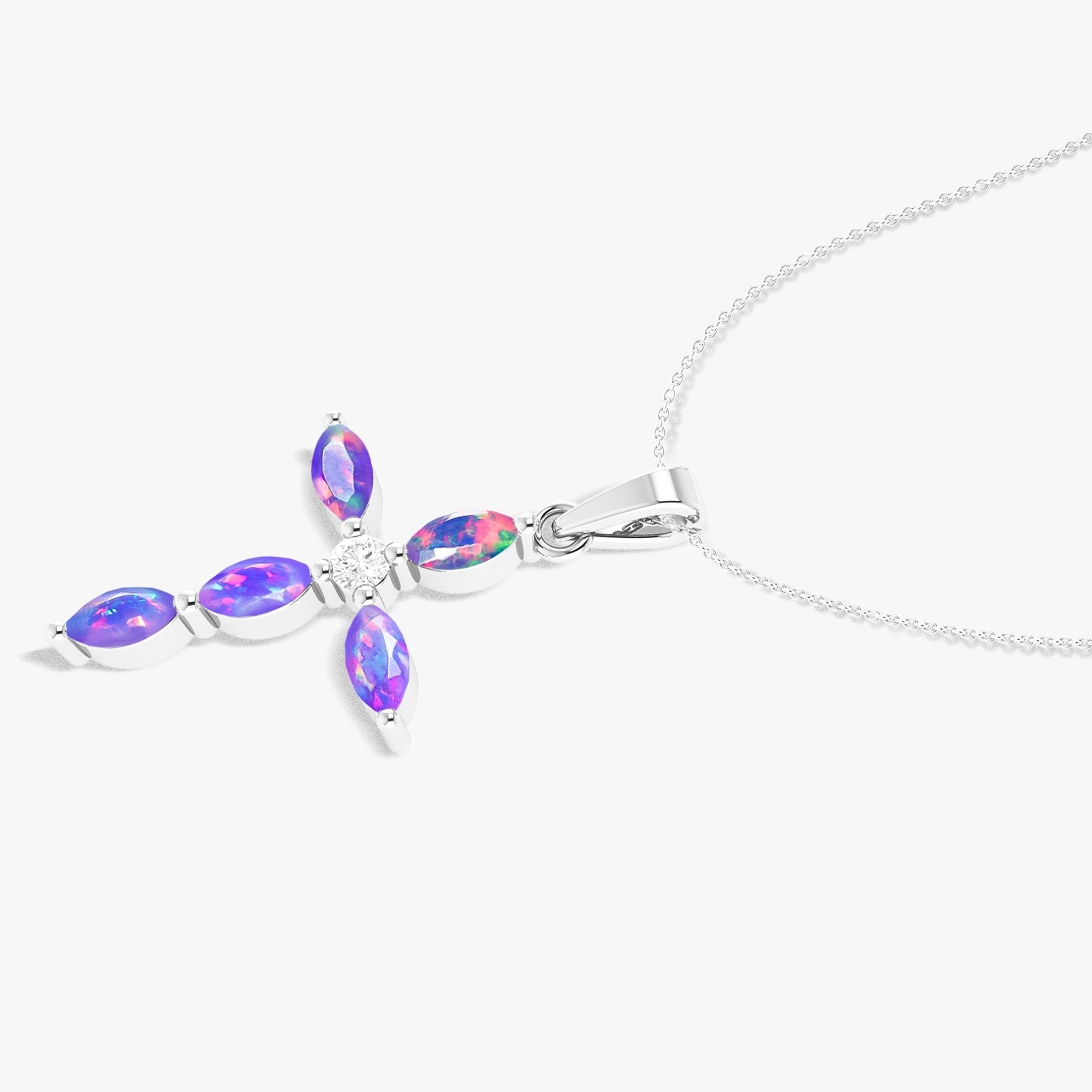 Natural Lavender Opal Cross Charm Pendant Necklace - Goodstone Jewels