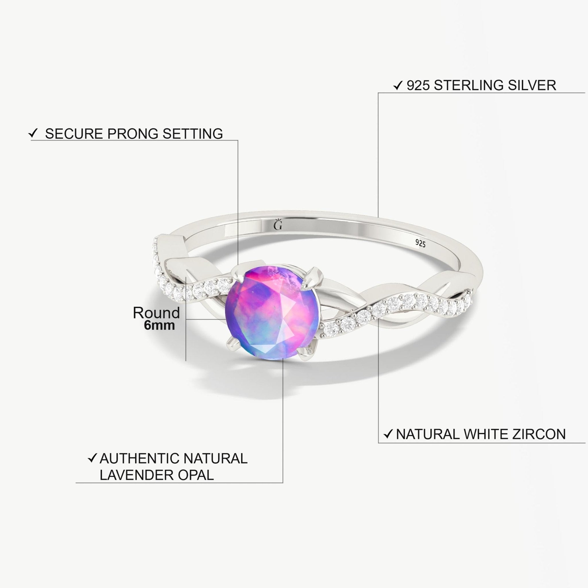 Natural Lavender Opal Crossover Ring for Womens Birthstone Jewelry - Goodstone Jewels