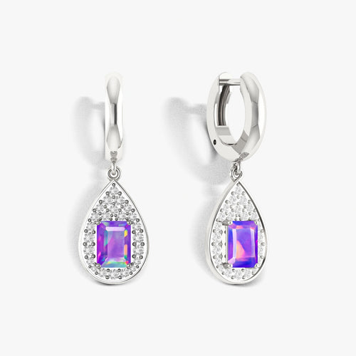 Natural Lavender Opal Hoop Tear Drop Earrings