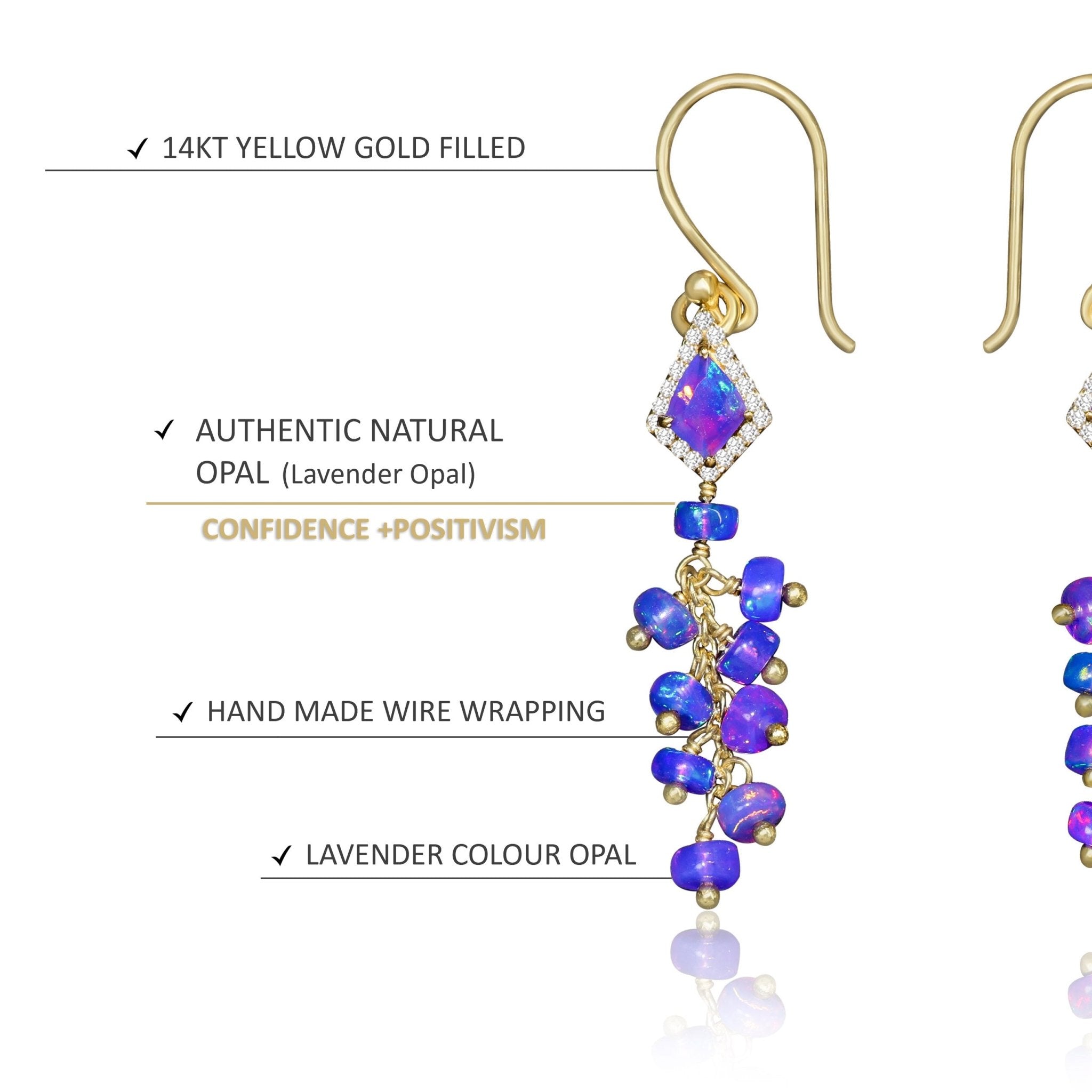 Natural Lavender Opal Kite Charm Beaded Cluster Earrings - Goodstone Jewels