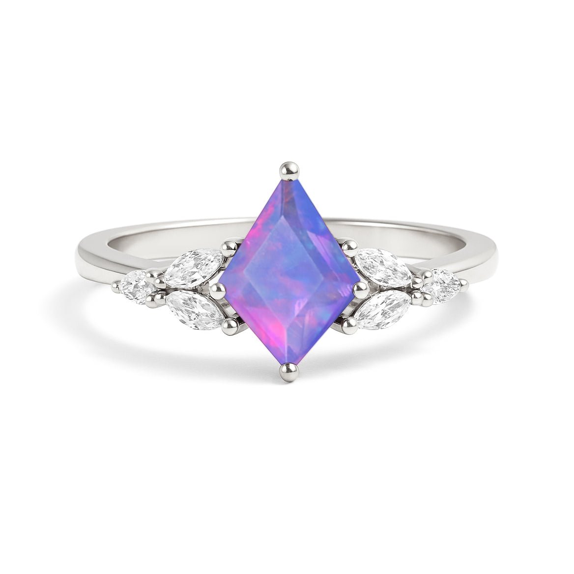 Natural Lavender Opal Kite Shape Solitaire Ring 8X6MM Faceted Cut - Goodstone Jewels