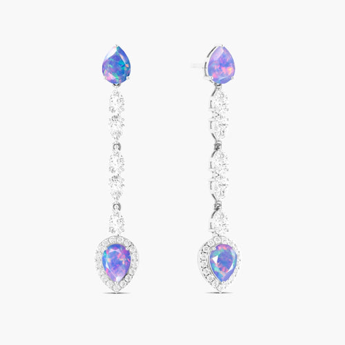 Natural Lavender Opal Long Drop Stud Earring