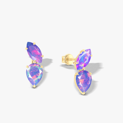 Natural Lavender Opal Marquise & Pear Two Stone Stud Earrings