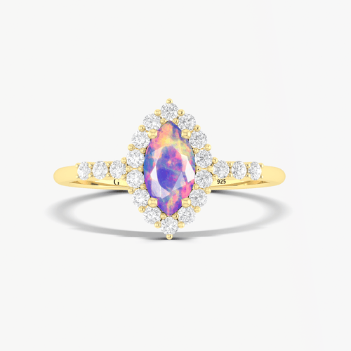 Lavender Opal Halo Wedding Ring in Sterling Silver
