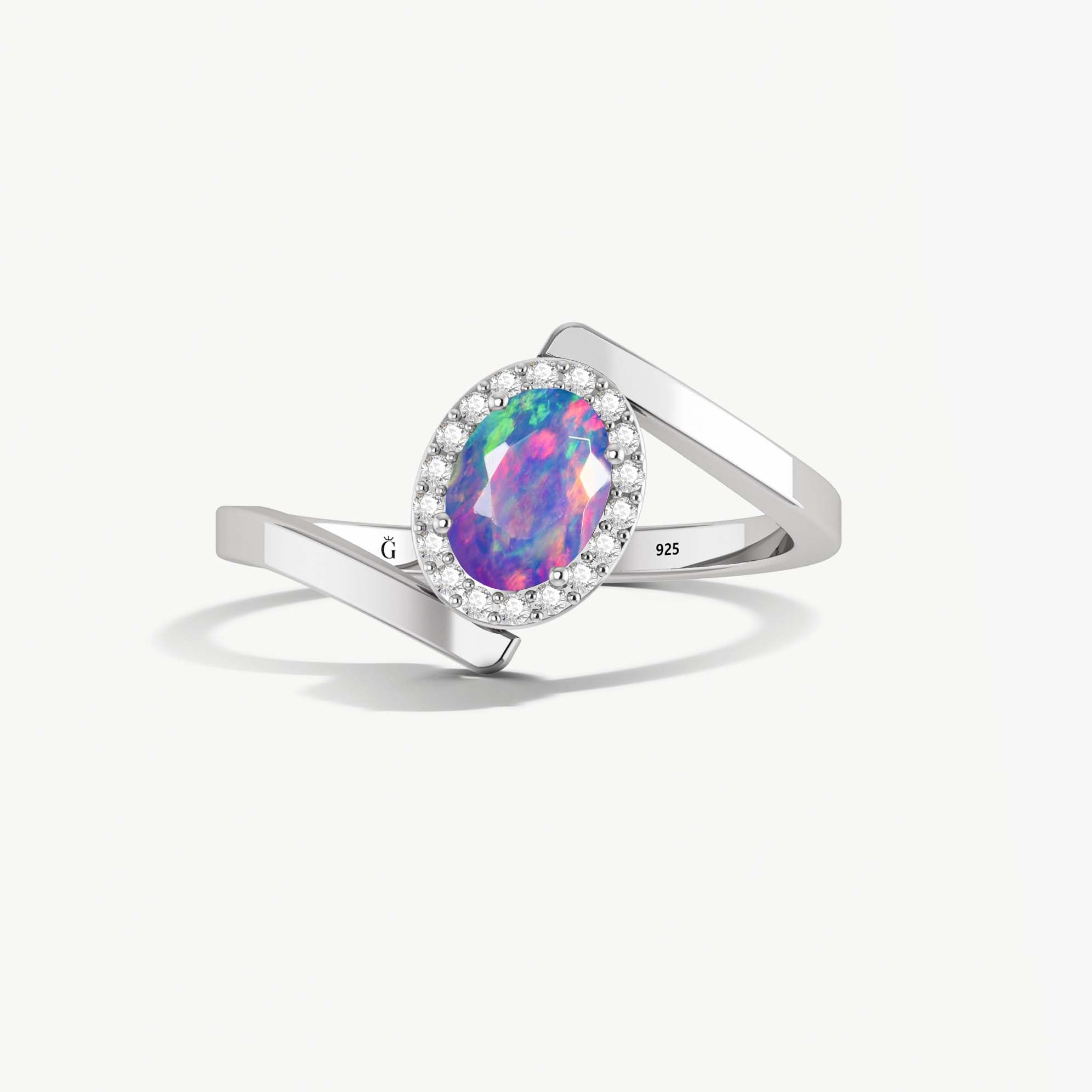 Natural Lavender Opal Oval Shape Bypass Halo Ring - Goodstone Jewels