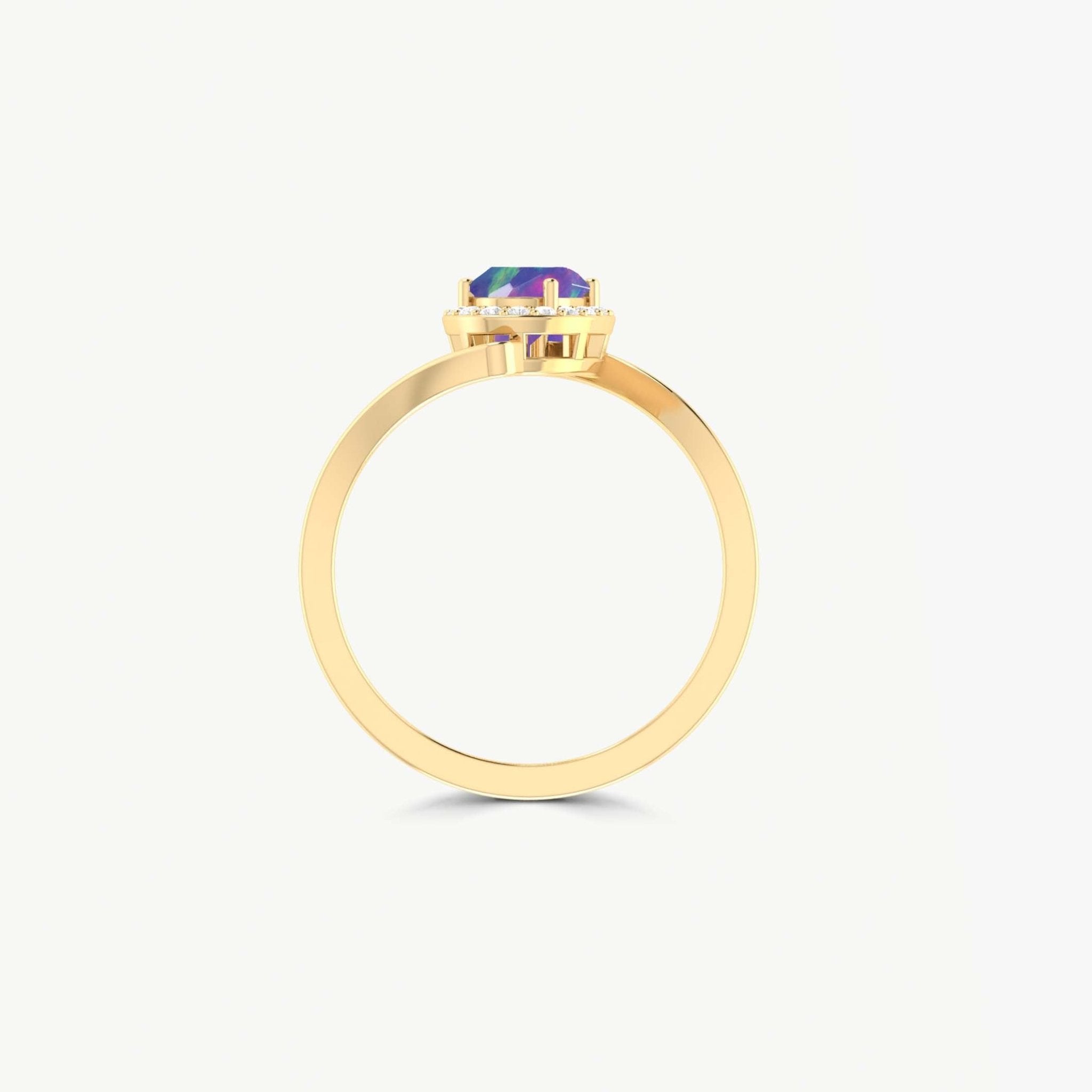 Natural Lavender Opal Oval Shape Bypass Halo Ring - Goodstone Jewels