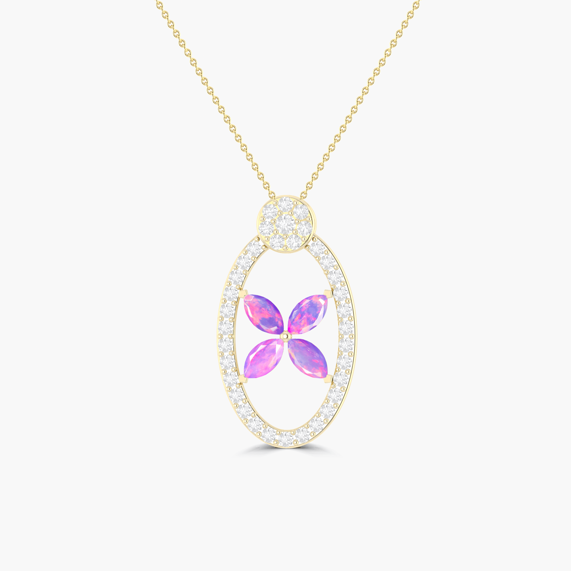 Natural Lavender Opal OX Style Charm Floral Pendant Necklace for Sale 
