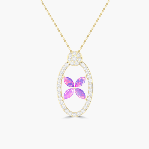 Natural Lavender Opal OX Style Charm Floral Pendant Necklace