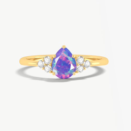 Natural Lavender Opal Pear Shape & White Zircon Solitaire with Accents Ring