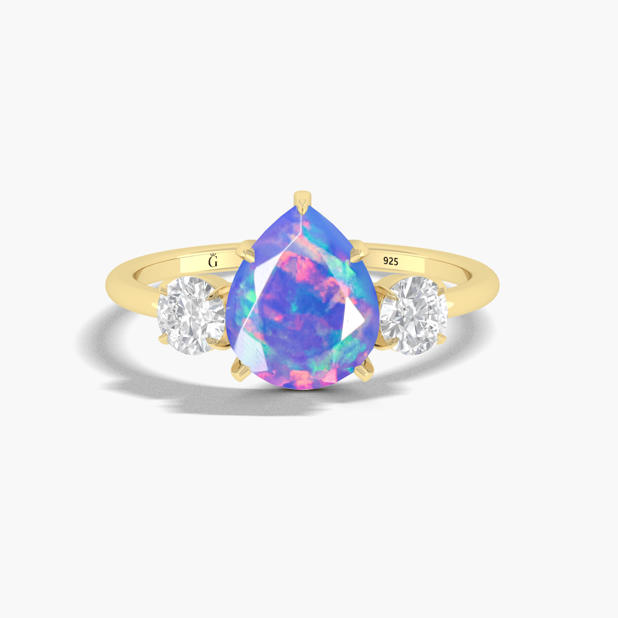 Natural Lavender Opal Pear Shape with Zircon Three Stone Statement Ring - Goodstone Jewels