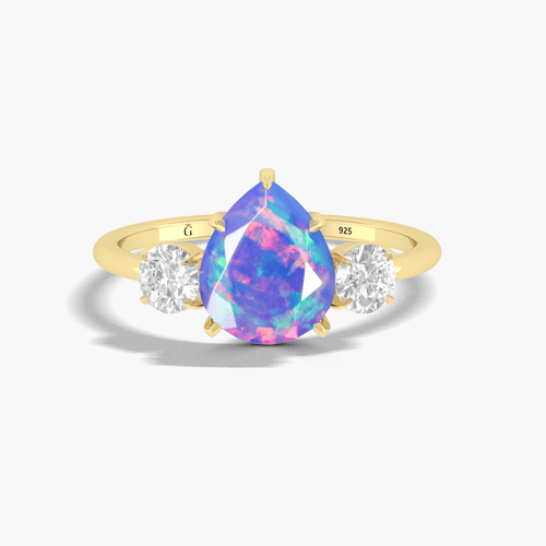 Lavender Opal Three Stone Statement Ring with Zircon