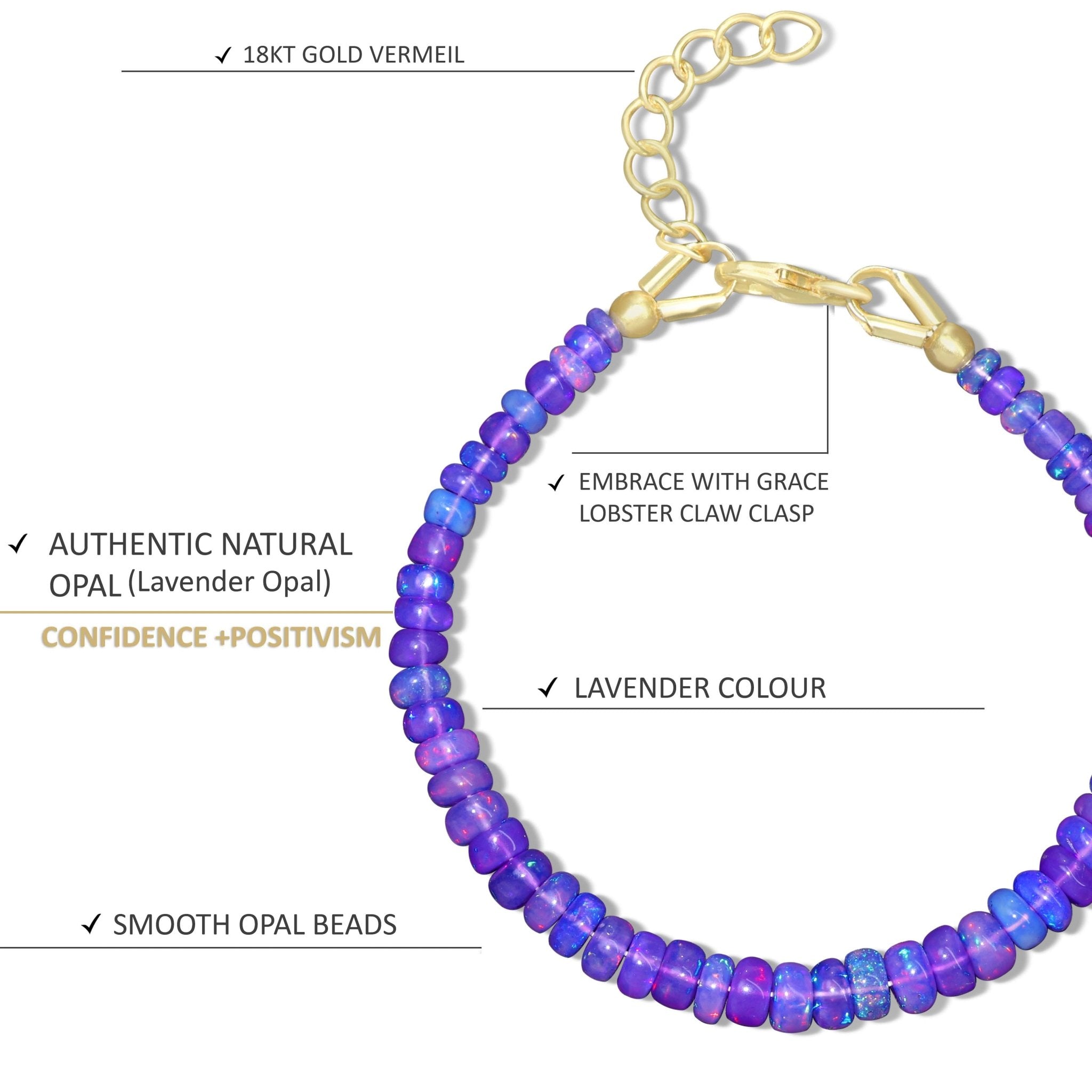 Natural Lavender Opal Plain Beaded Bracelet Handmade Jewelry - Goodstone Jewels
