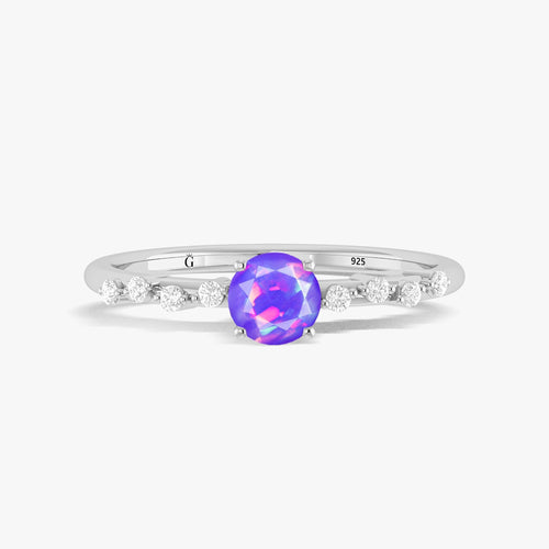 Natural Lavender Opal ROUND STONE MINIMALIST SOLITAIRE WITH ACCENTS RING