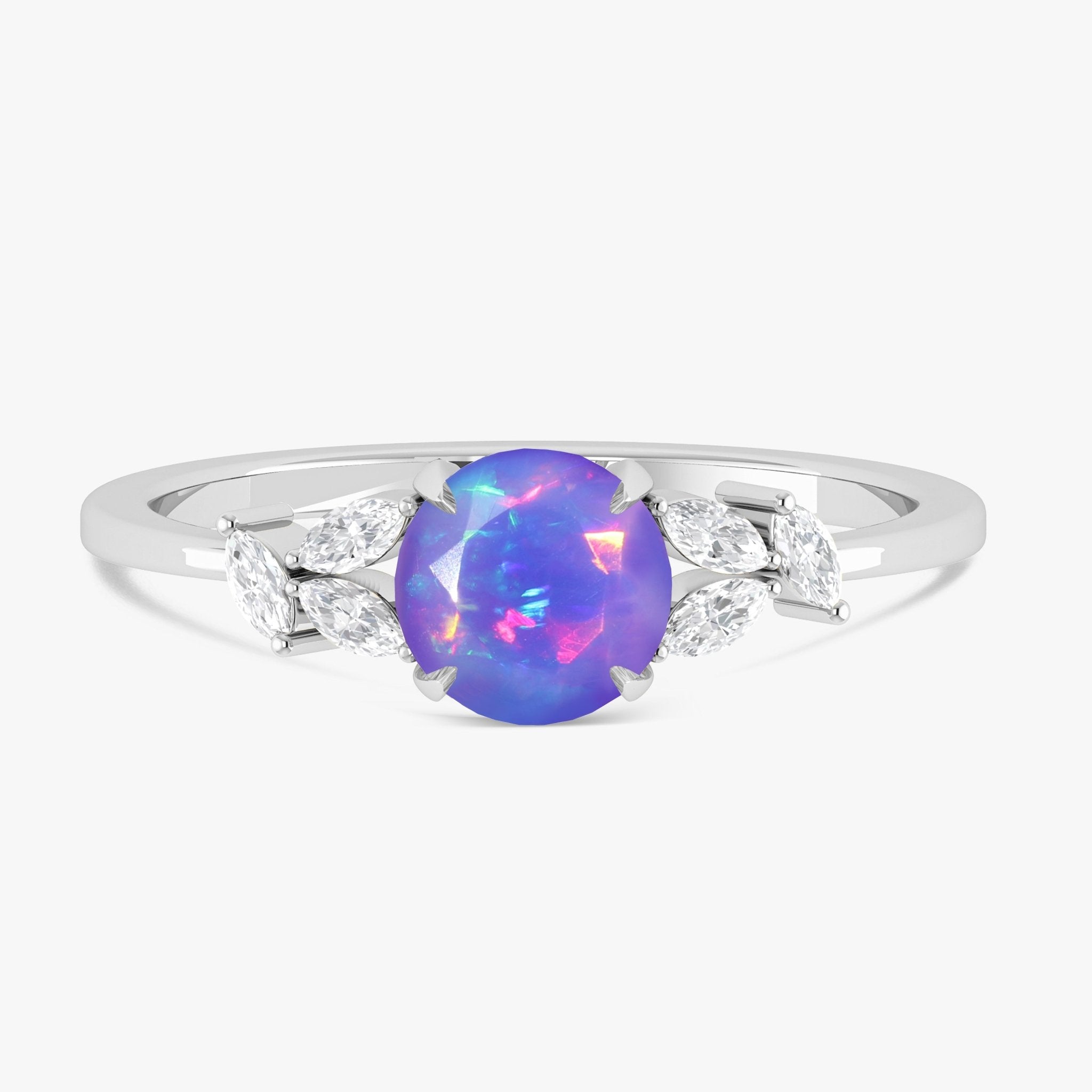 Lavender opal leaf ring in silver gold filled