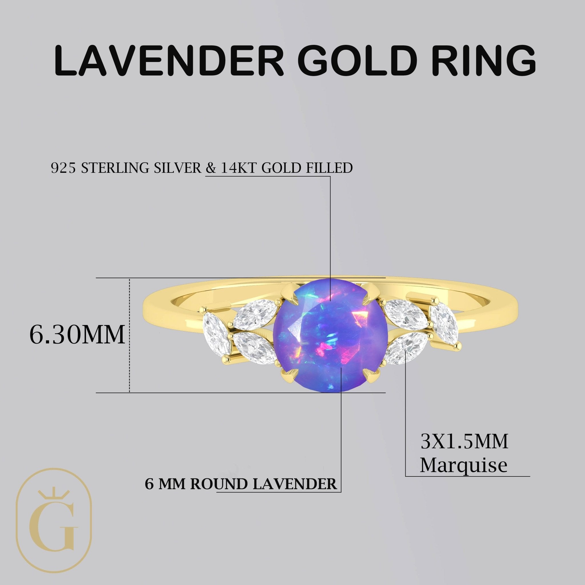 Natural Lavender Opal Round Stone Statement Ring in Silver & Gold Filled - Goodstone Jewels