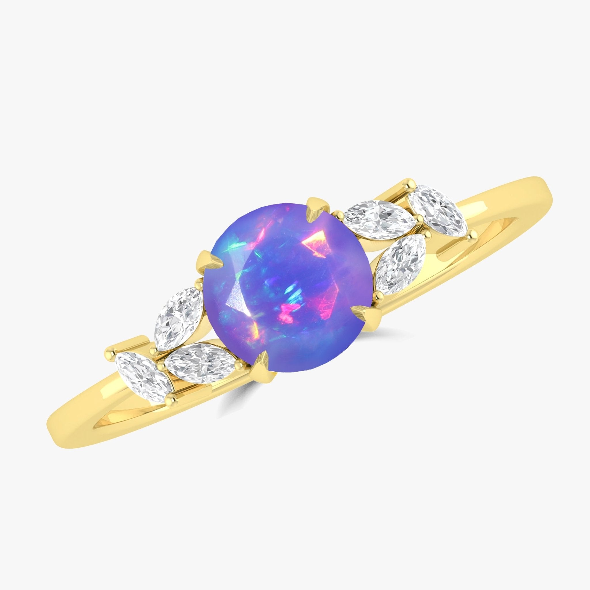 Natural Lavender Opal Round Stone Statement Ring in Silver & Gold Filled - Goodstone Jewels