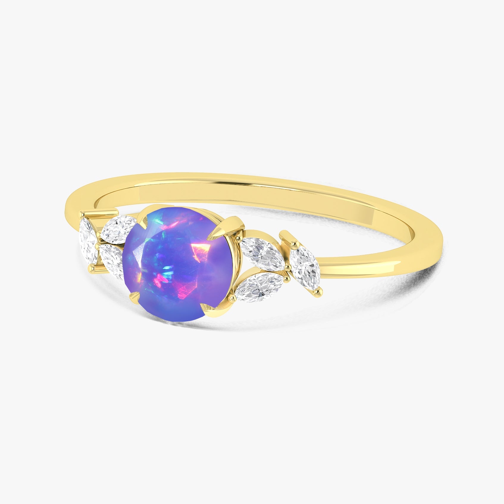 Natural Lavender Opal Round Stone Statement Ring in Silver & Gold Filled - Goodstone Jewels