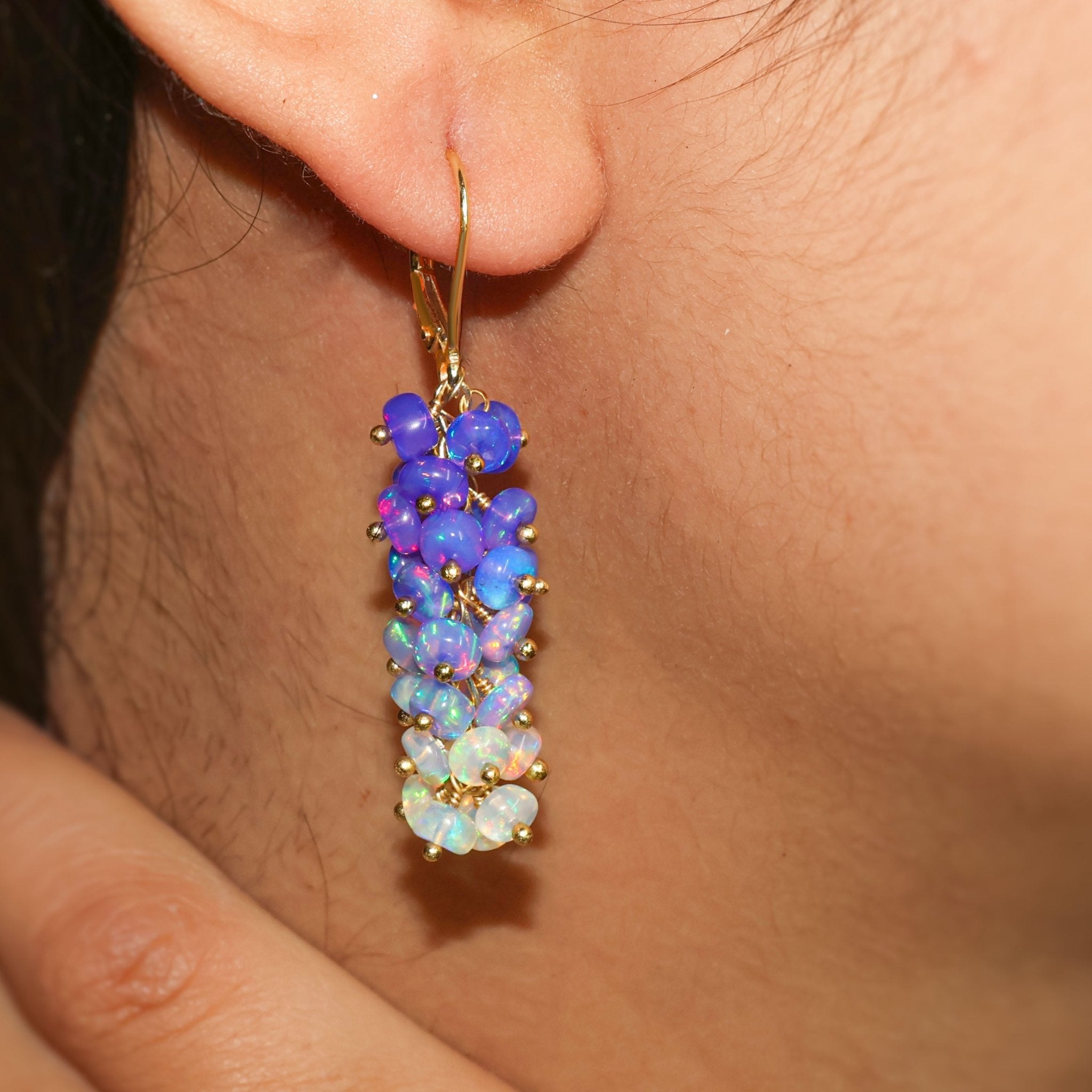 Natural Lavender Opal Shaded Beads Cluster Handmade Earrings - Goodstone Jewels