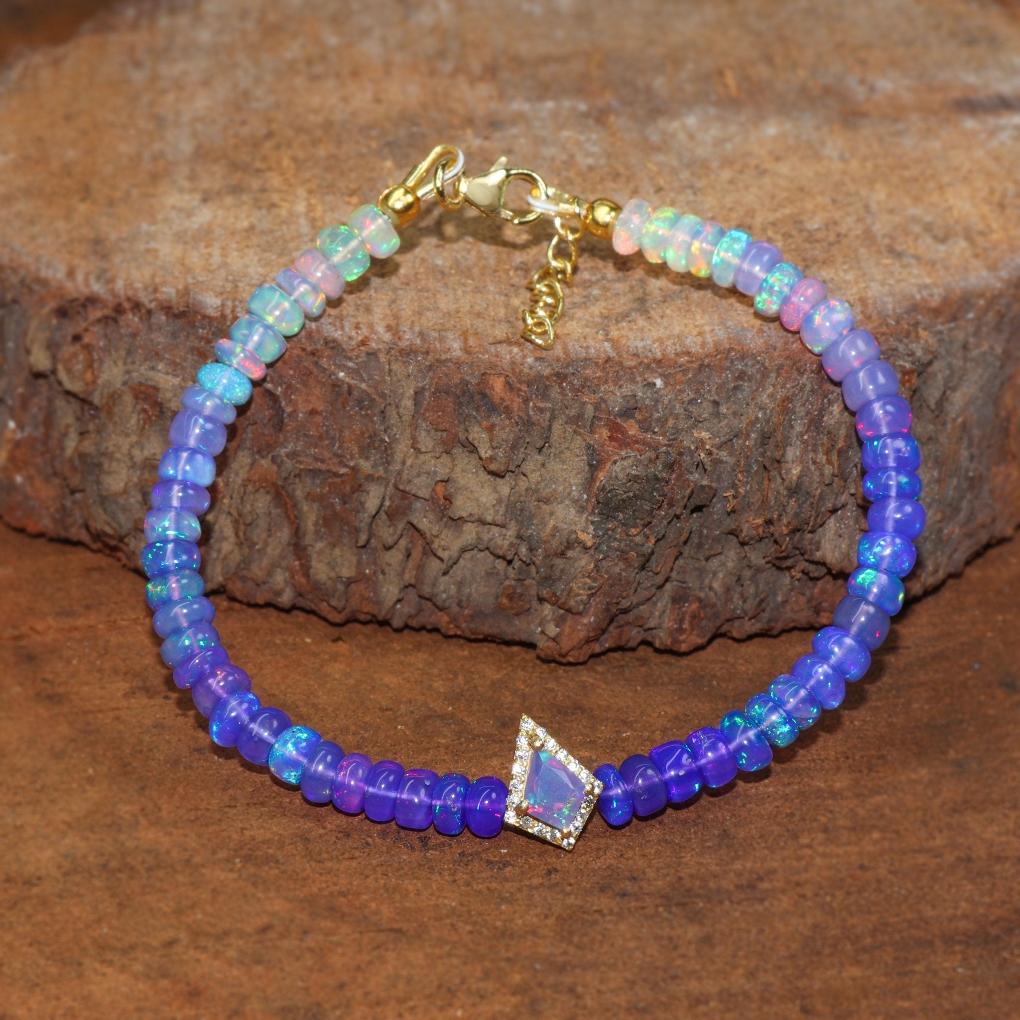 Natural Lavender Opal Smooth Kite Charm Beaded Bracelet - Goodstone Jewels