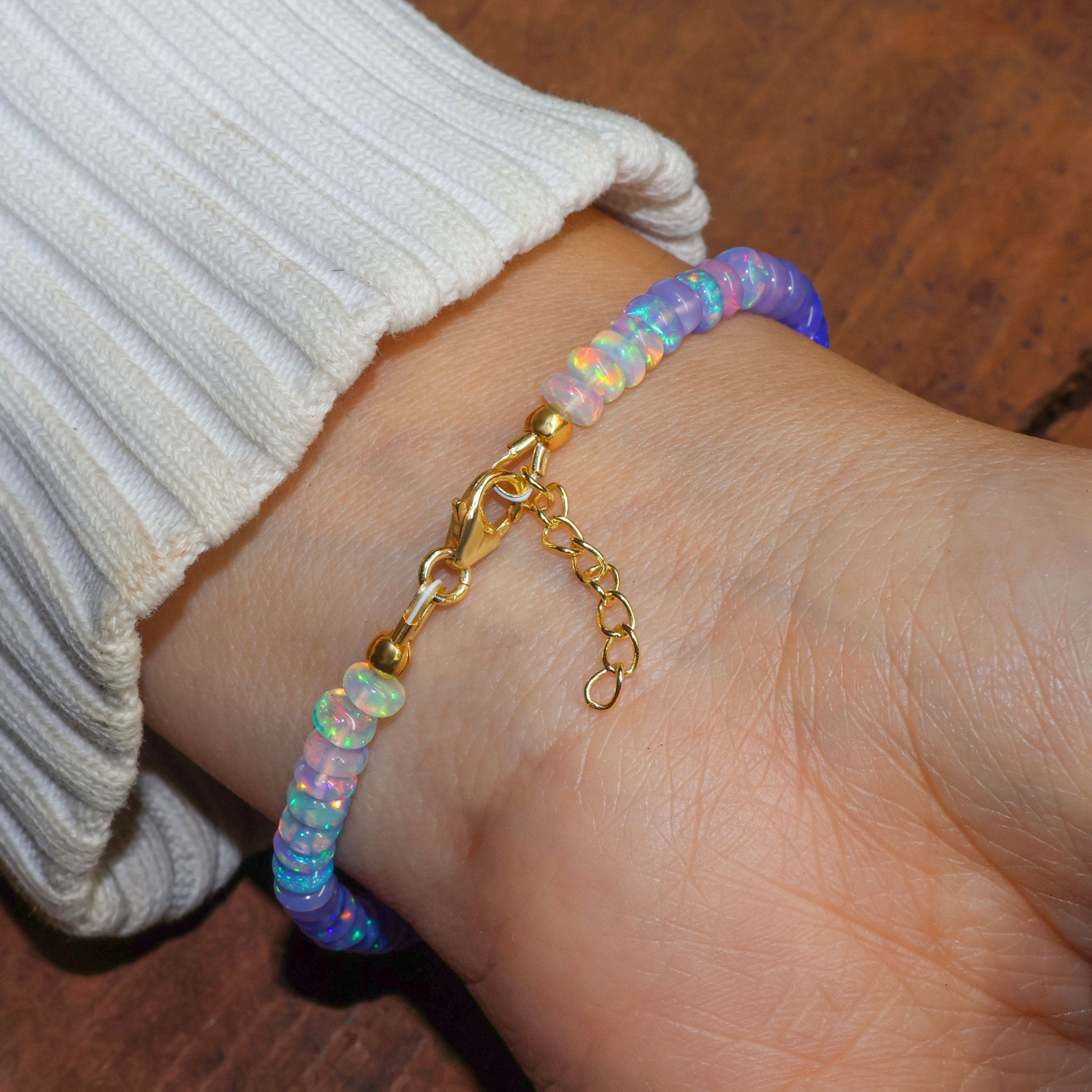 Natural Lavender Opal Smooth Kite Charm Beaded Bracelet - Goodstone Jewels