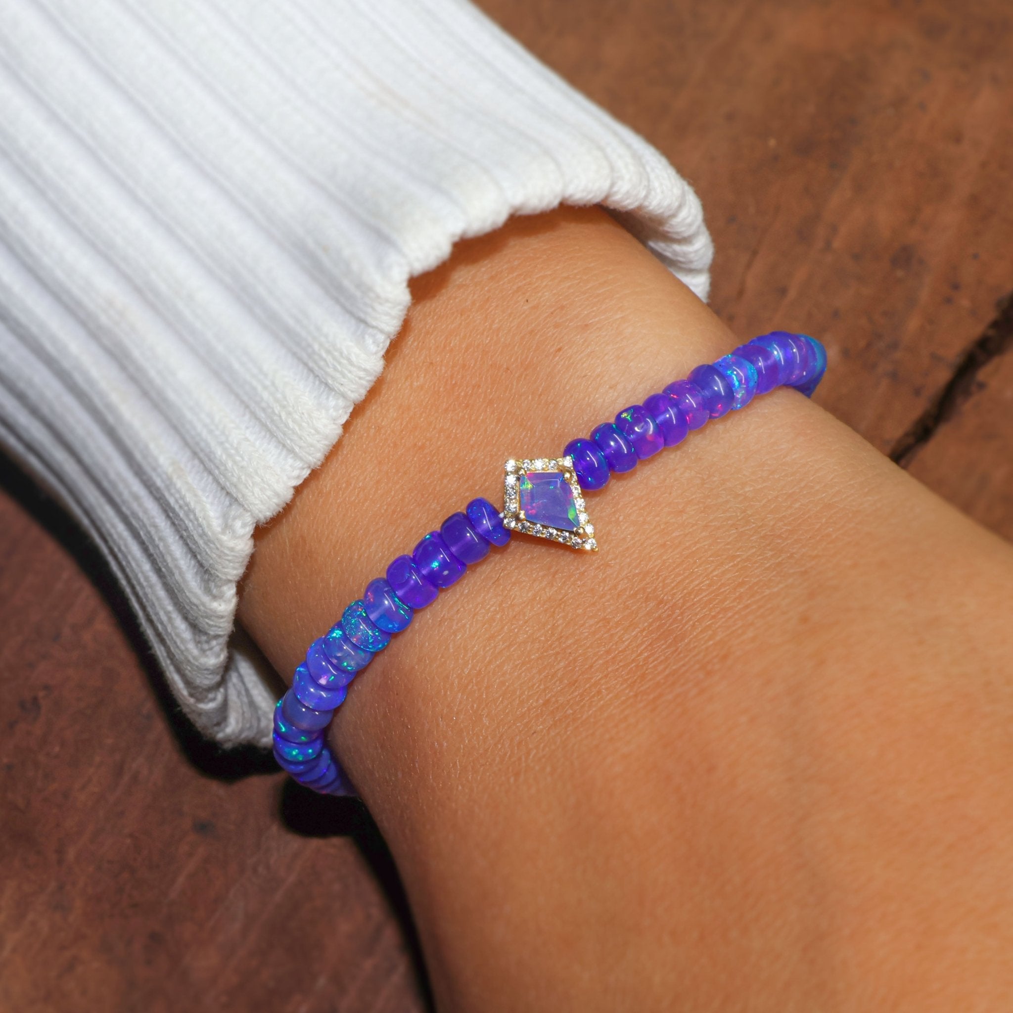 Natural Lavender Opal Smooth Kite Charm Beaded Bracelet - Goodstone Jewels