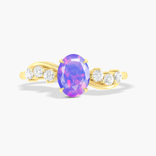 Natural Lavender Opal Solitaire with Accents Ring with Gold Filled & Sterling Silver