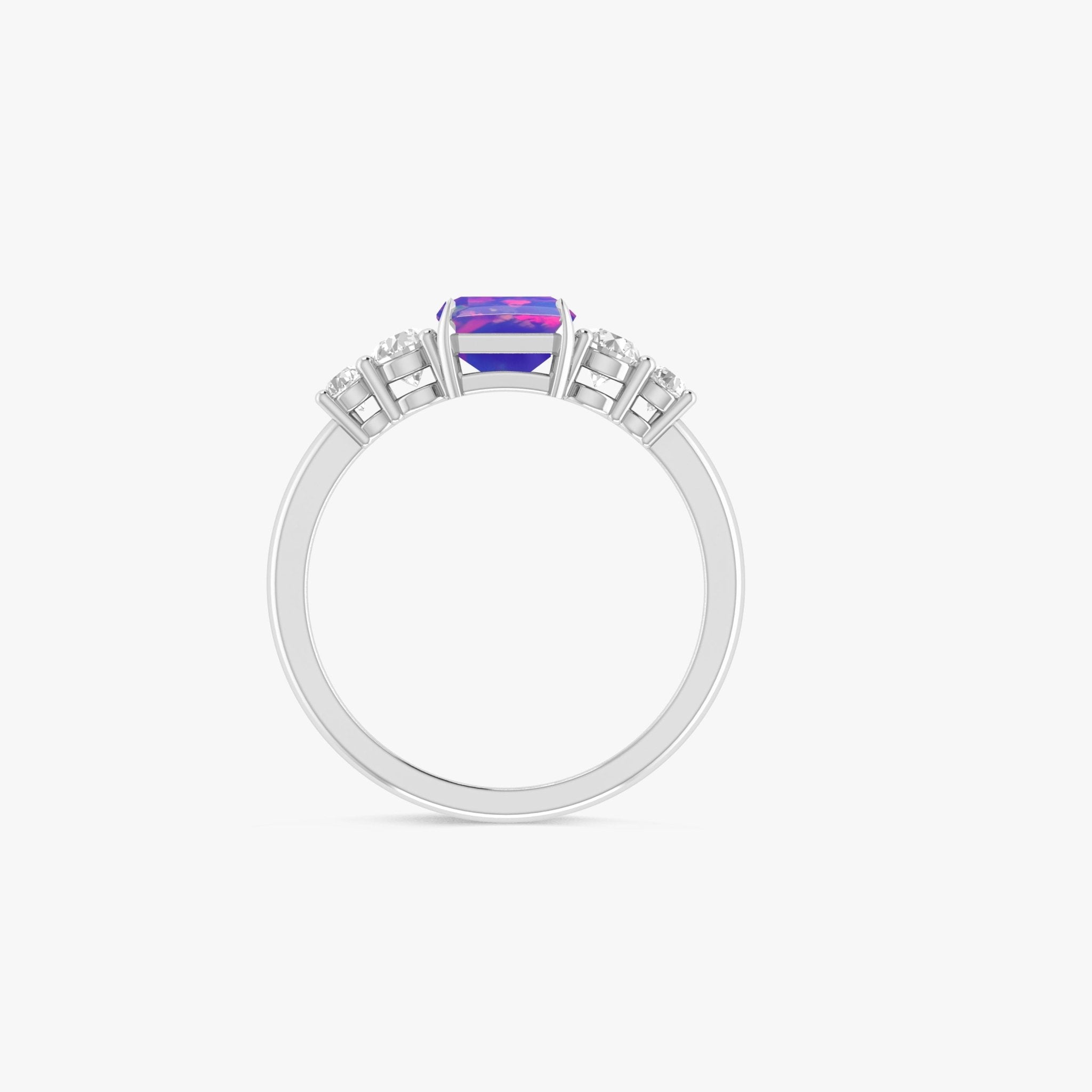 Natural Lavender Opal Square Stone with Side Zircon Statement Ring - Goodstone Jewels