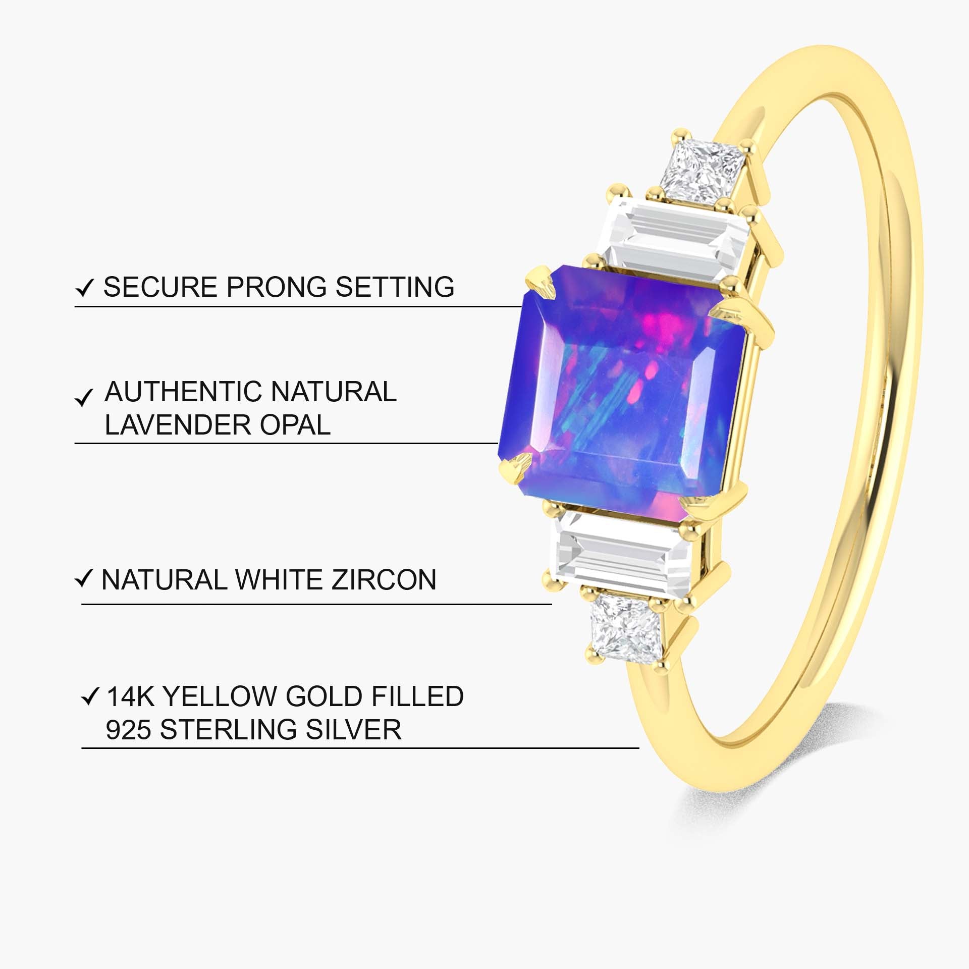Natural Lavender Opal Statement Ring in Yellow Gold Filled and Sterling Silver - Goodstone Jewels