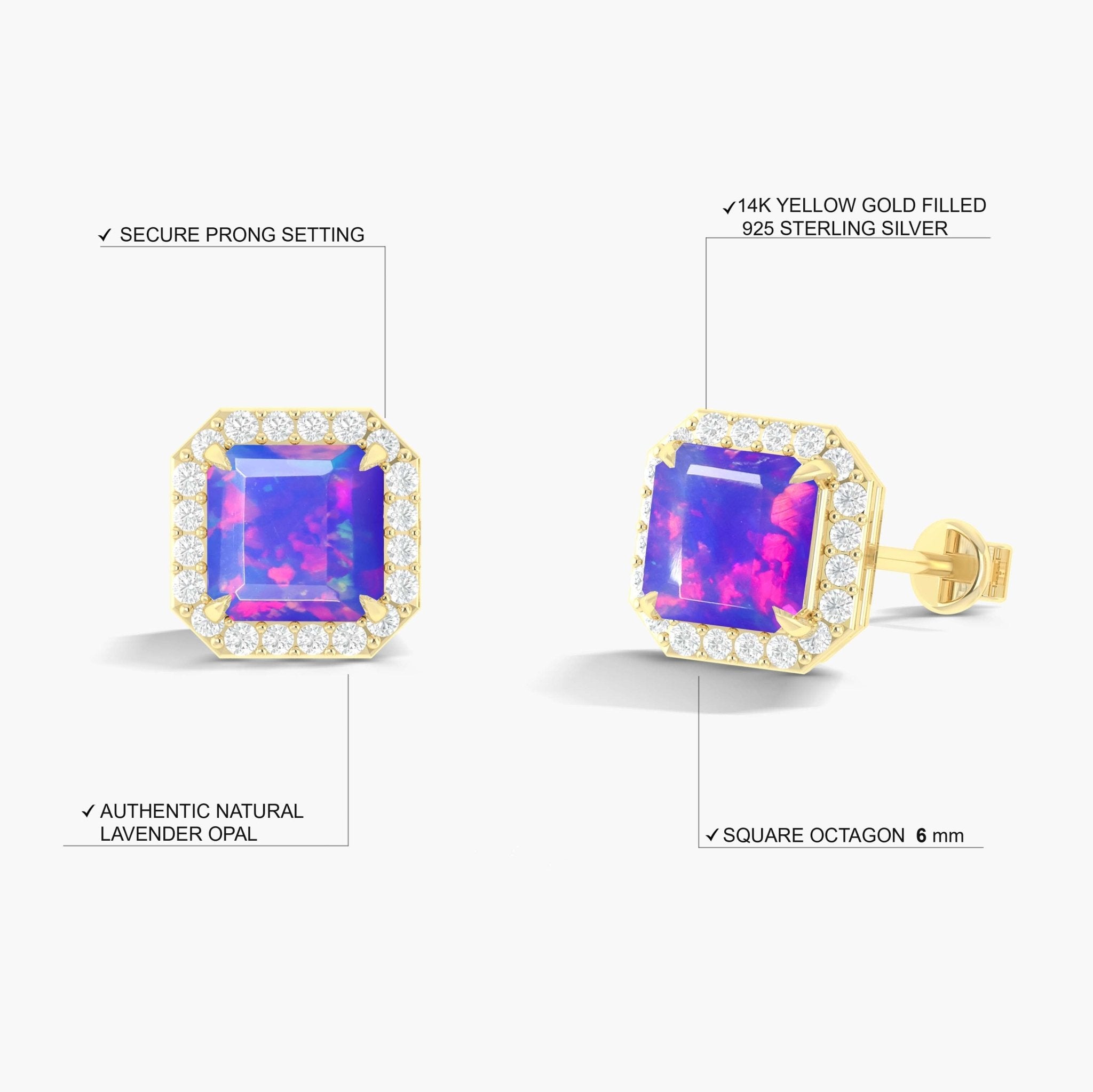 Natural Lavender Opal Stud Earrings Push Back - Goodstone Jewels