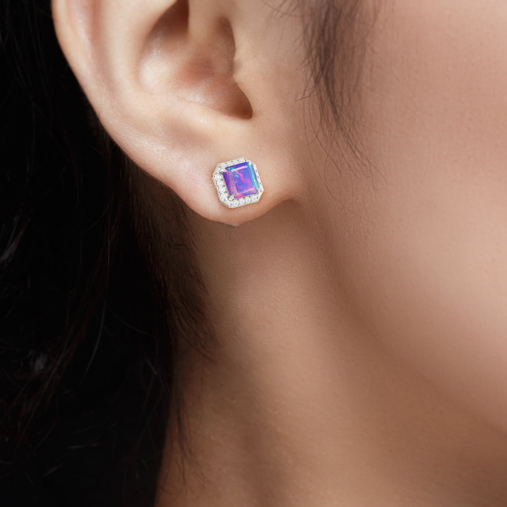 Natural Lavender Opal Stud Earrings Push Back - Goodstone Jewels