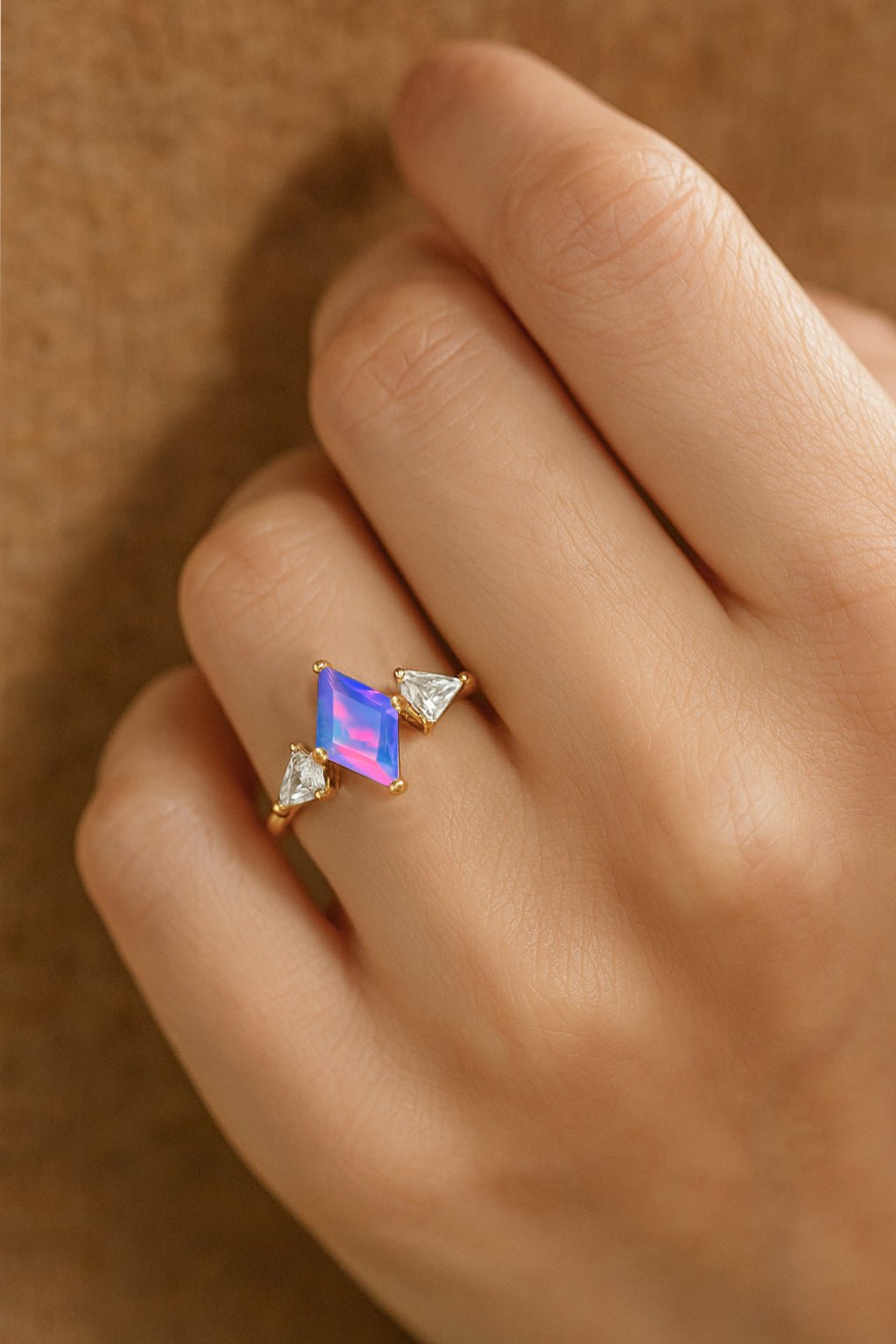 Natural Lavender Opal Three Stone Ring Wedding, Anniversary, Promise Rings - Goodstone Jewels