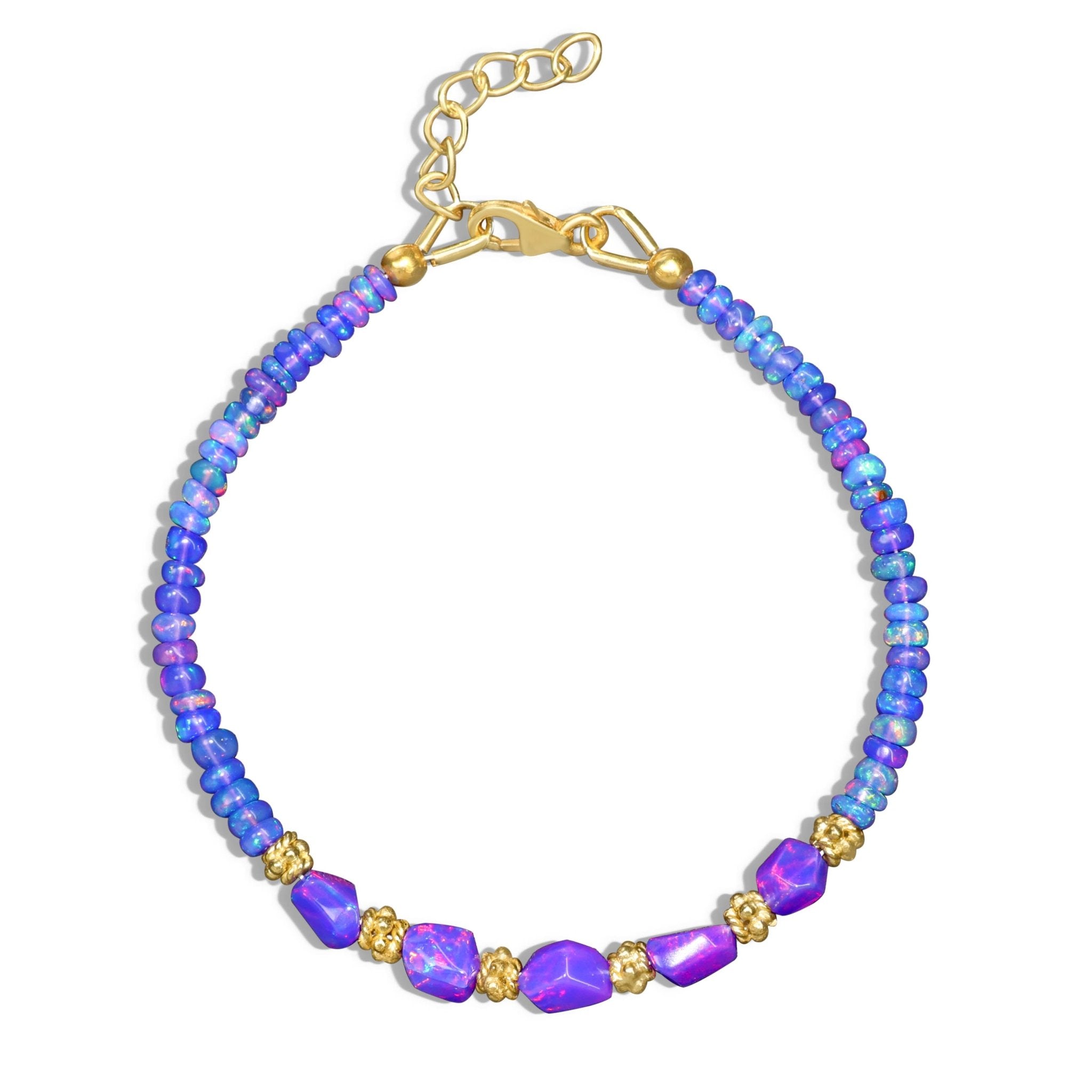 Natural lavender fire opal bracelet with dainty tumble beads