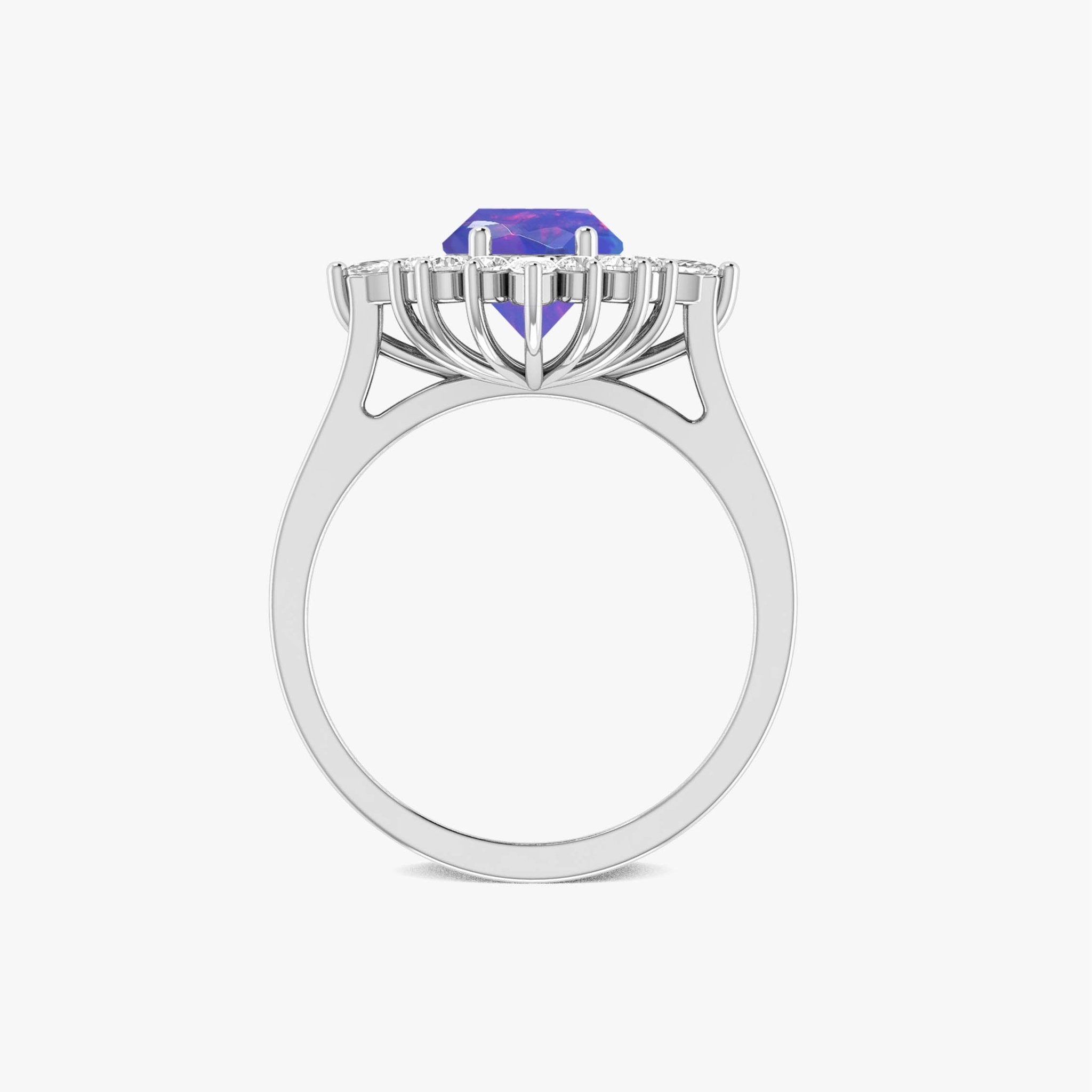 Natural Lavender Opal with White Zircon Halo Ring in Silver & Yellow Gold Filled - Goodstone Jewels