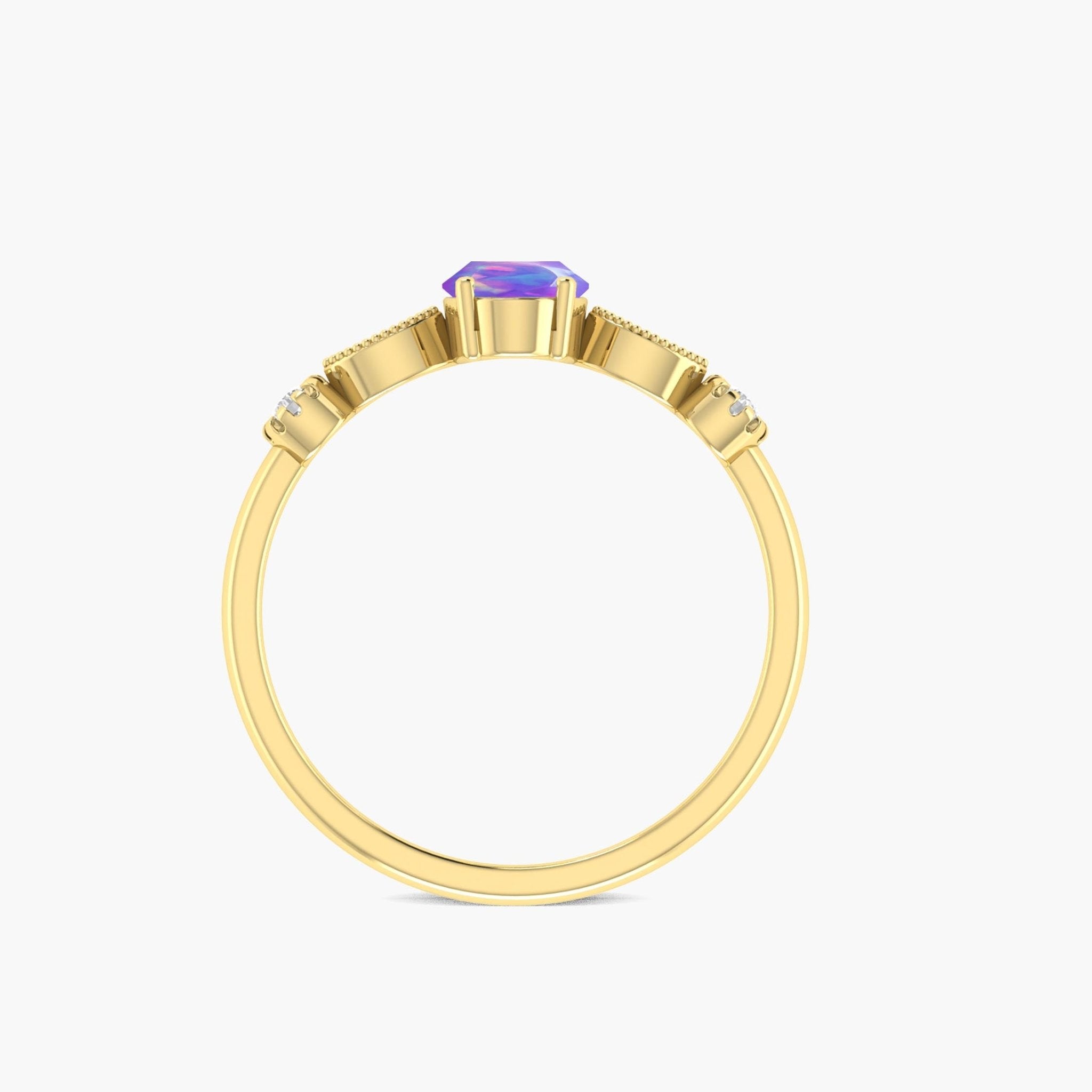 Natural Lavender Opal with White Zircon Side Stone Solitaire Ring - Goodstone Jewels