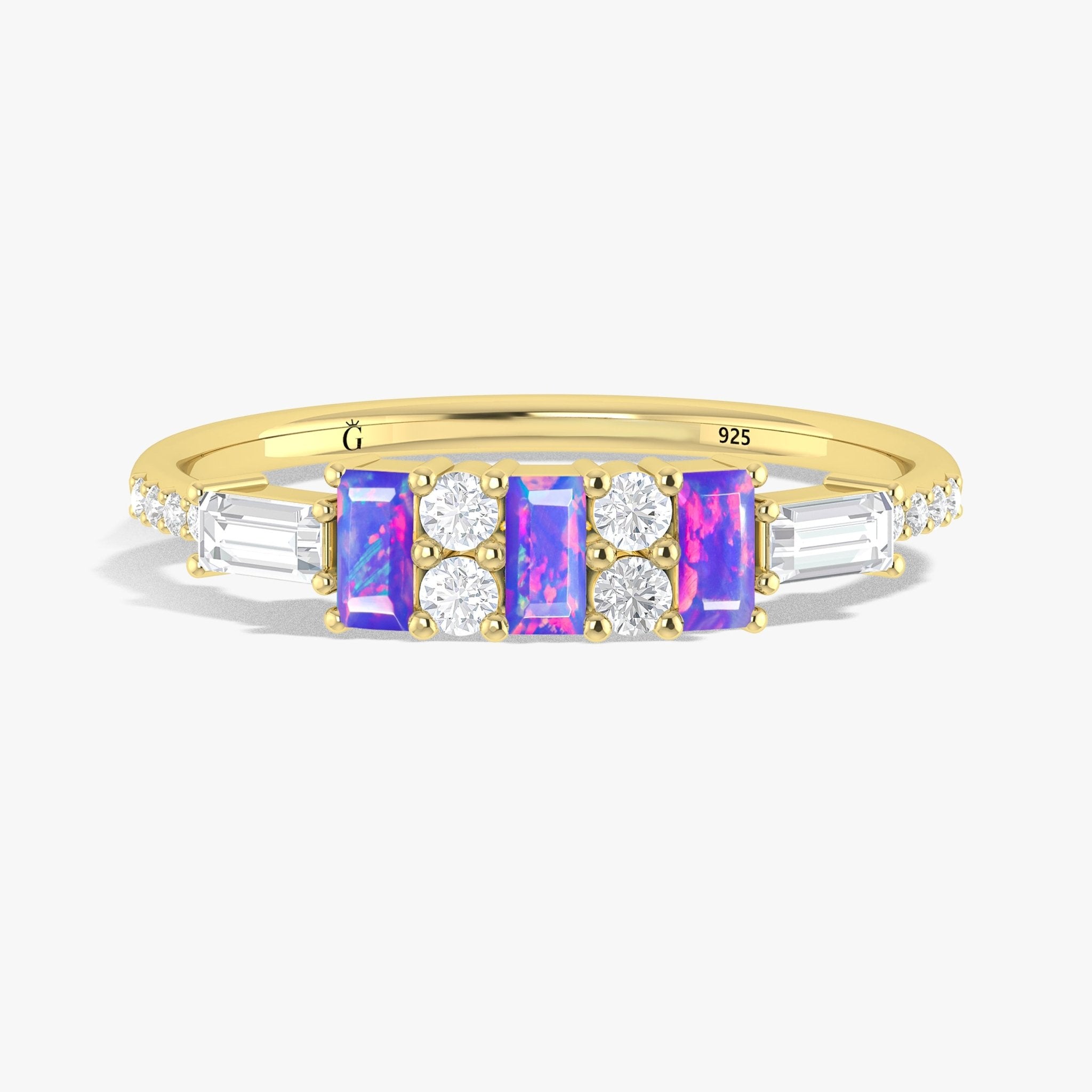 Natural Lavender Opal with White Zircon Three Stone Statement Ring - Goodstone Jewels