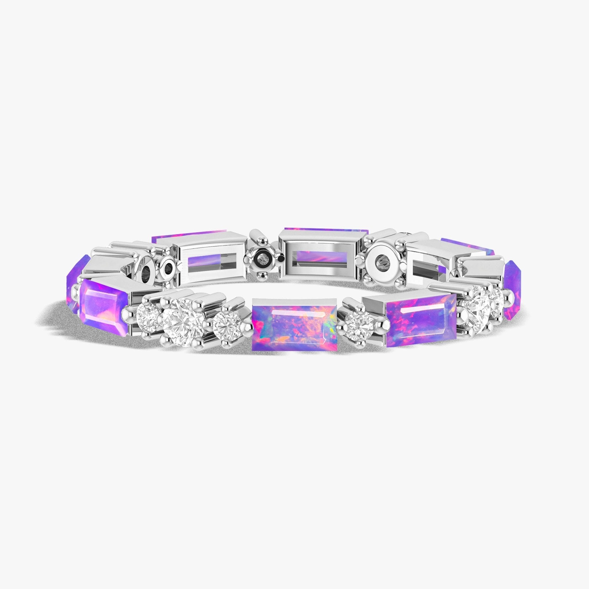 Natural Lavender Opal with Zircon Full Eternity Wedding Band Ring - Goodstone Jewels