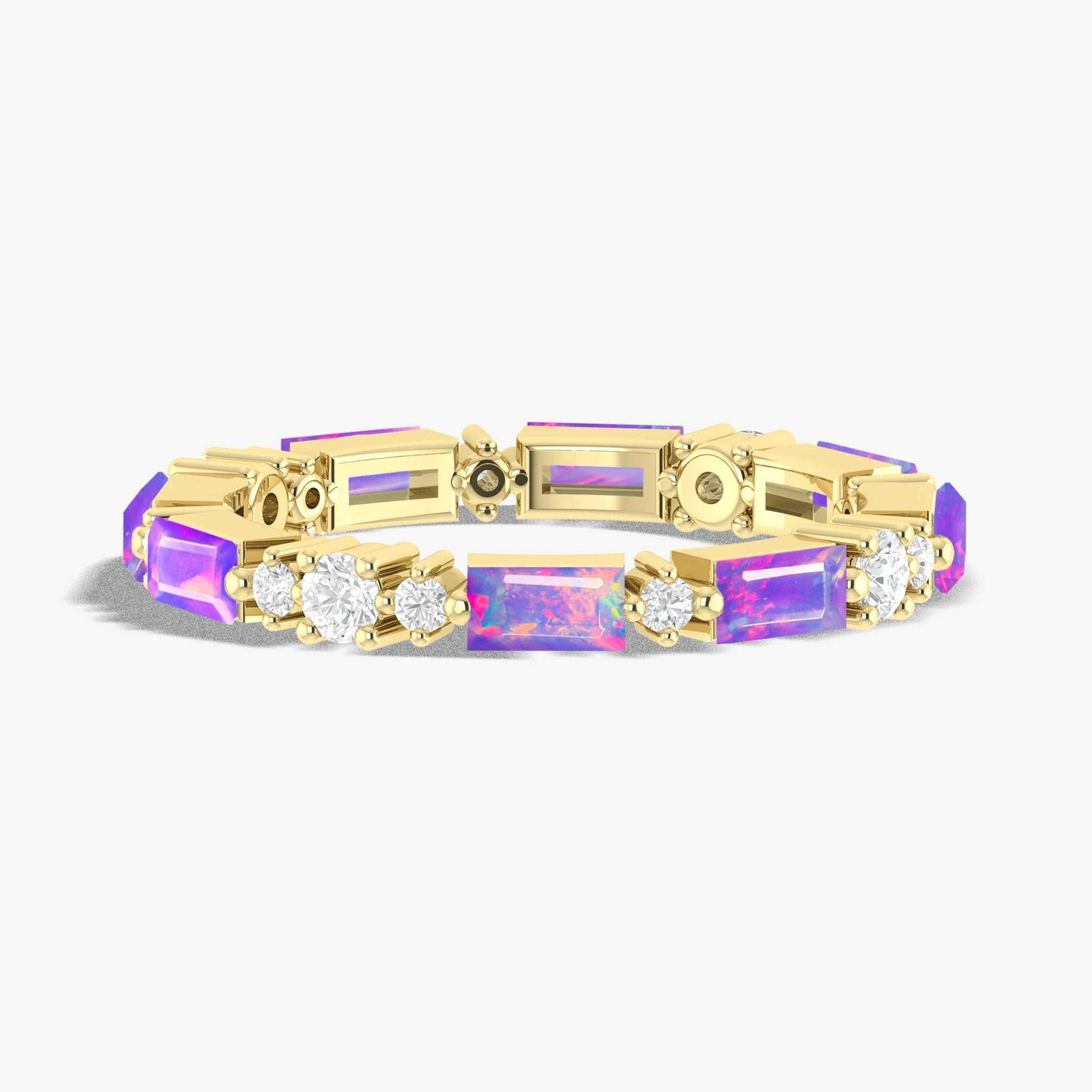 Natural Lavender Opal with Zircon Full Eternity Wedding Band Ring - Goodstone Jewels