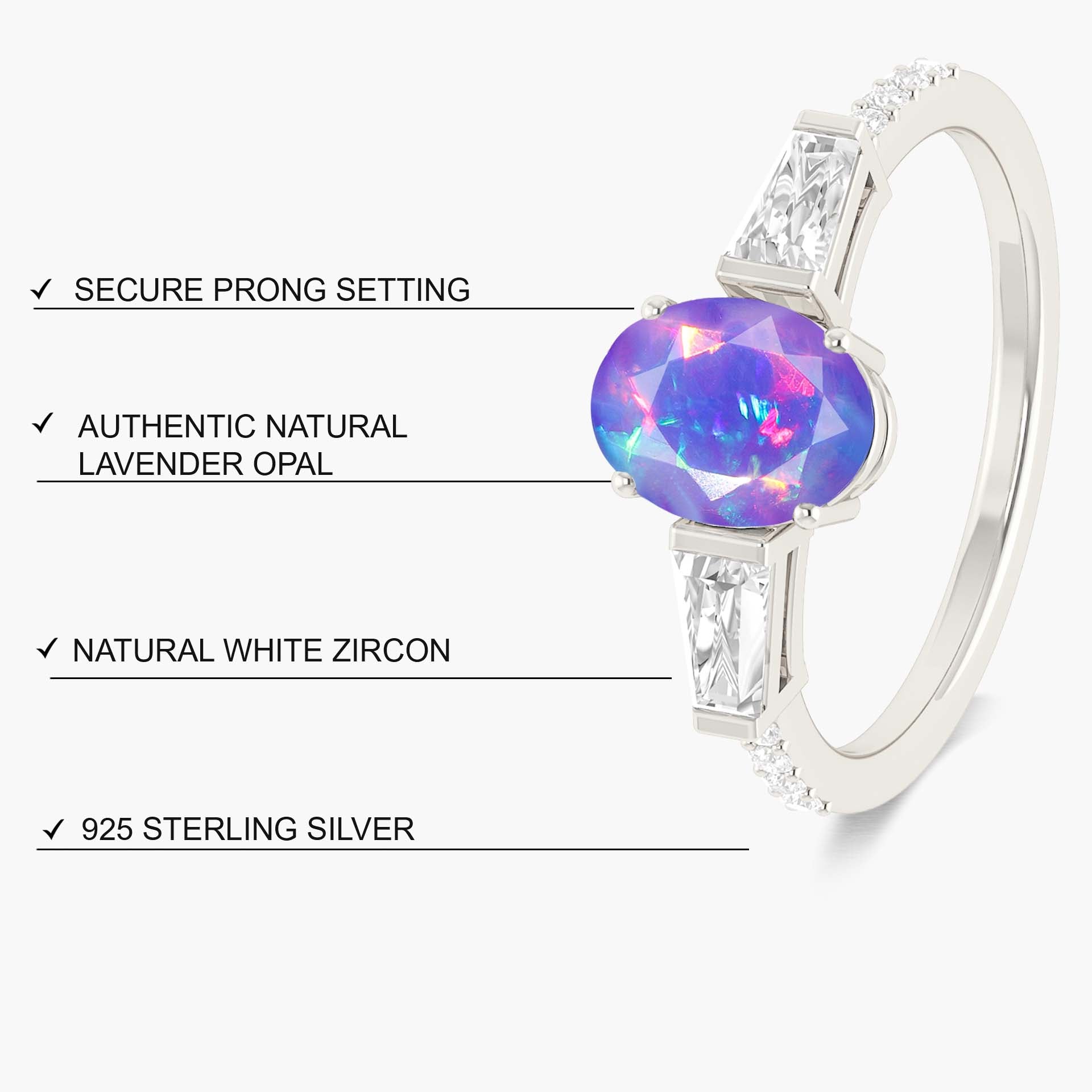 Natural Lavender Opal with Zircon Three Stone Engagement Ring - Goodstone Jewels