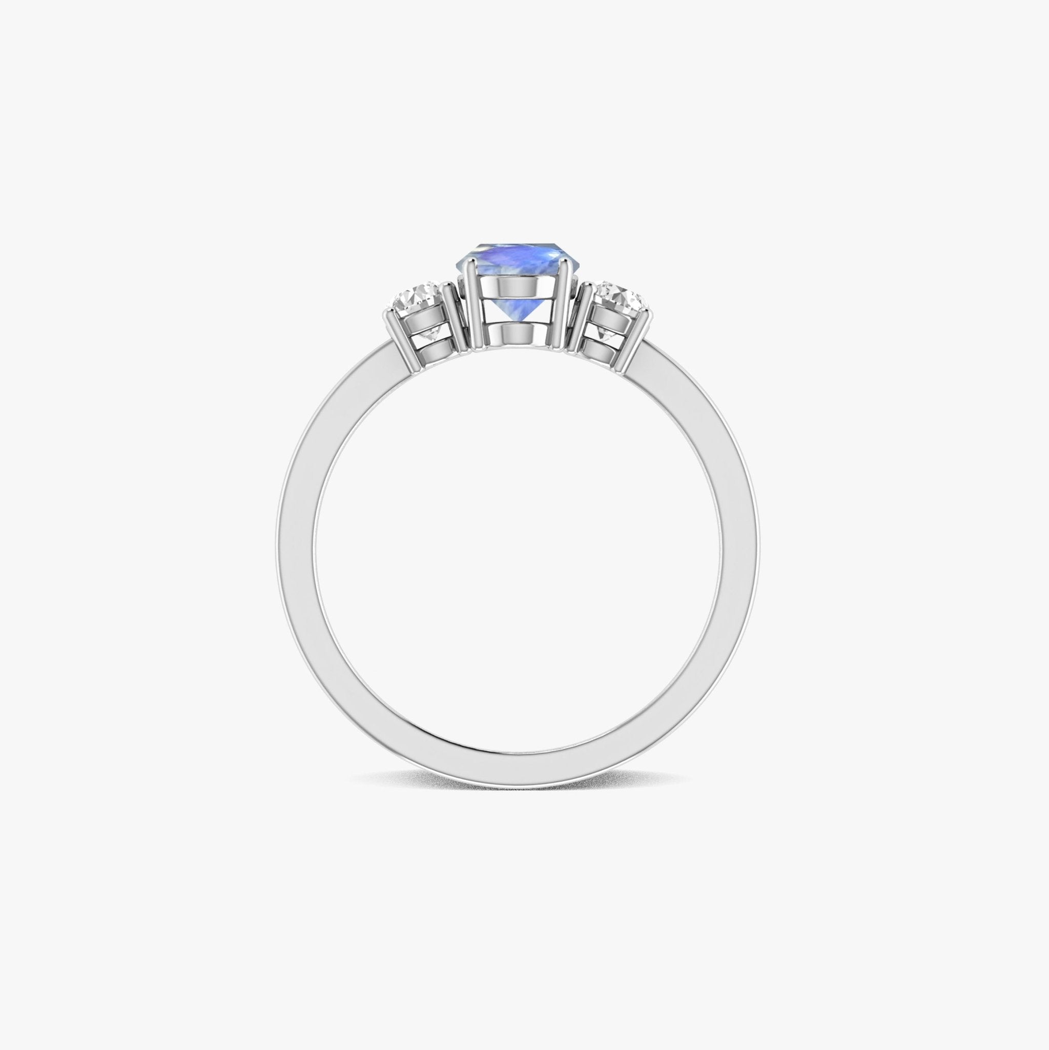 Natural Moonstone and White Zircon Engagement Three Stone Ring - Goodstone Jewels