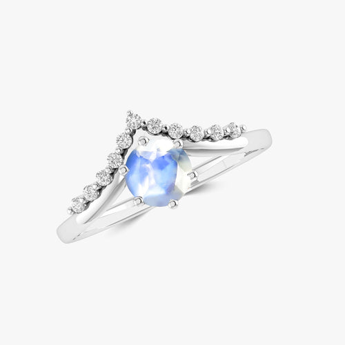 Natural Moonstone and White Zircon Sparkling Wishbone Ring